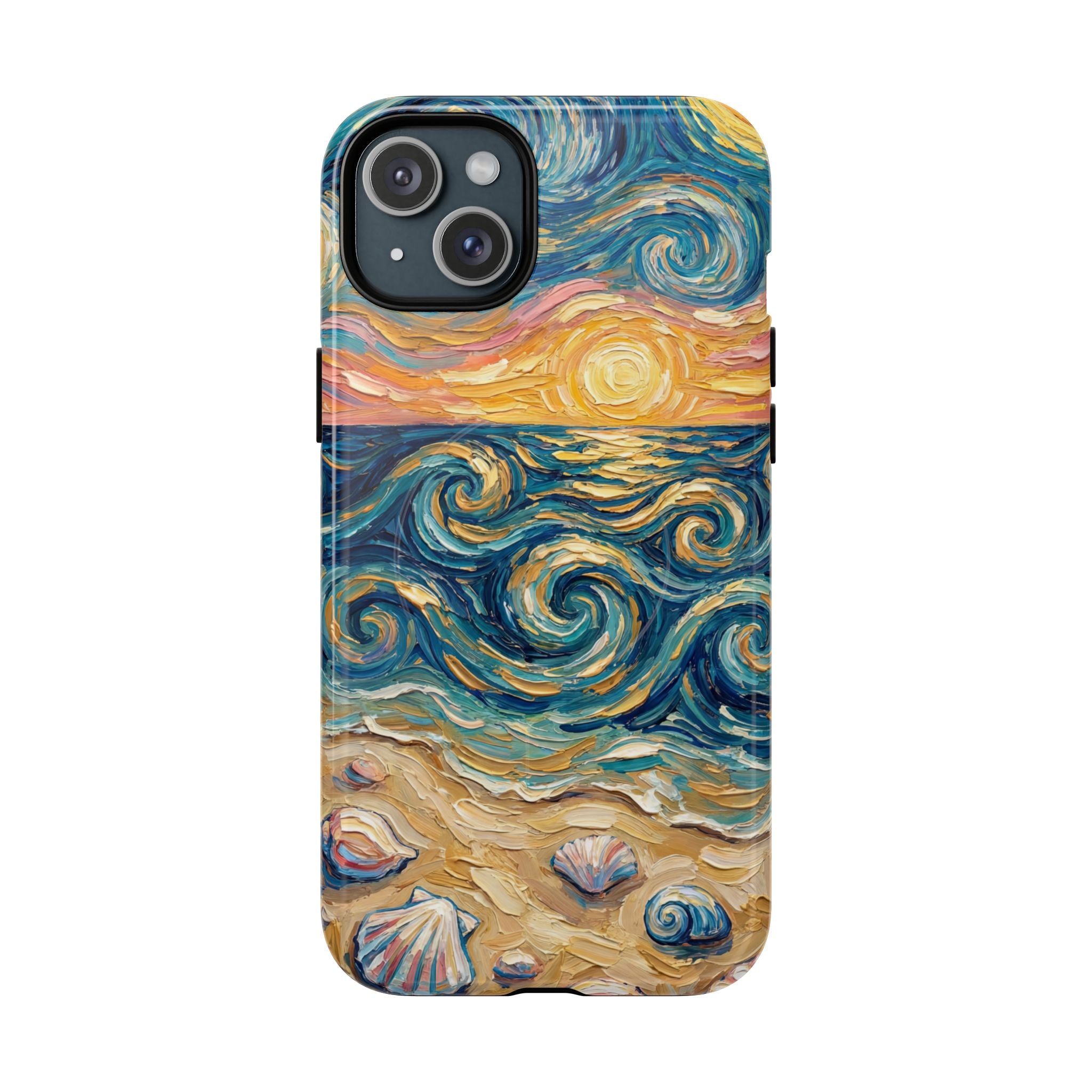Sunset Ocean Waves MagSafe iPhone Case — Van Gogh‑Style Beach Waves with Shells