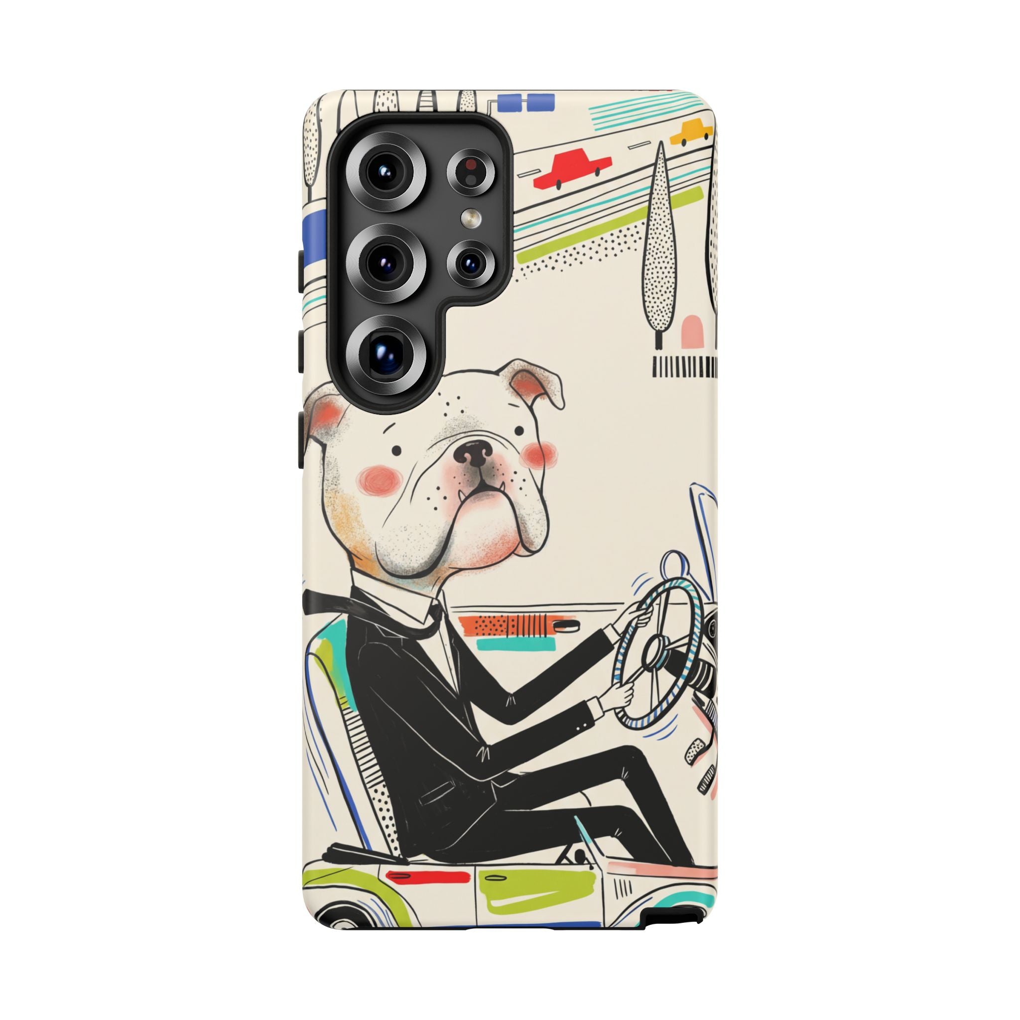 Bulldog Driver Samsung Galaxy Phone Case | Cute Retro Dog Illustration