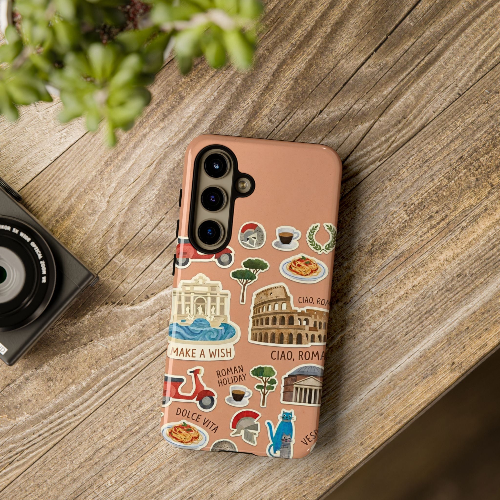 Rome Italy Travel Tough Samsung Galaxy Phone Case | Terracotta Scrapbook Sticker Cover