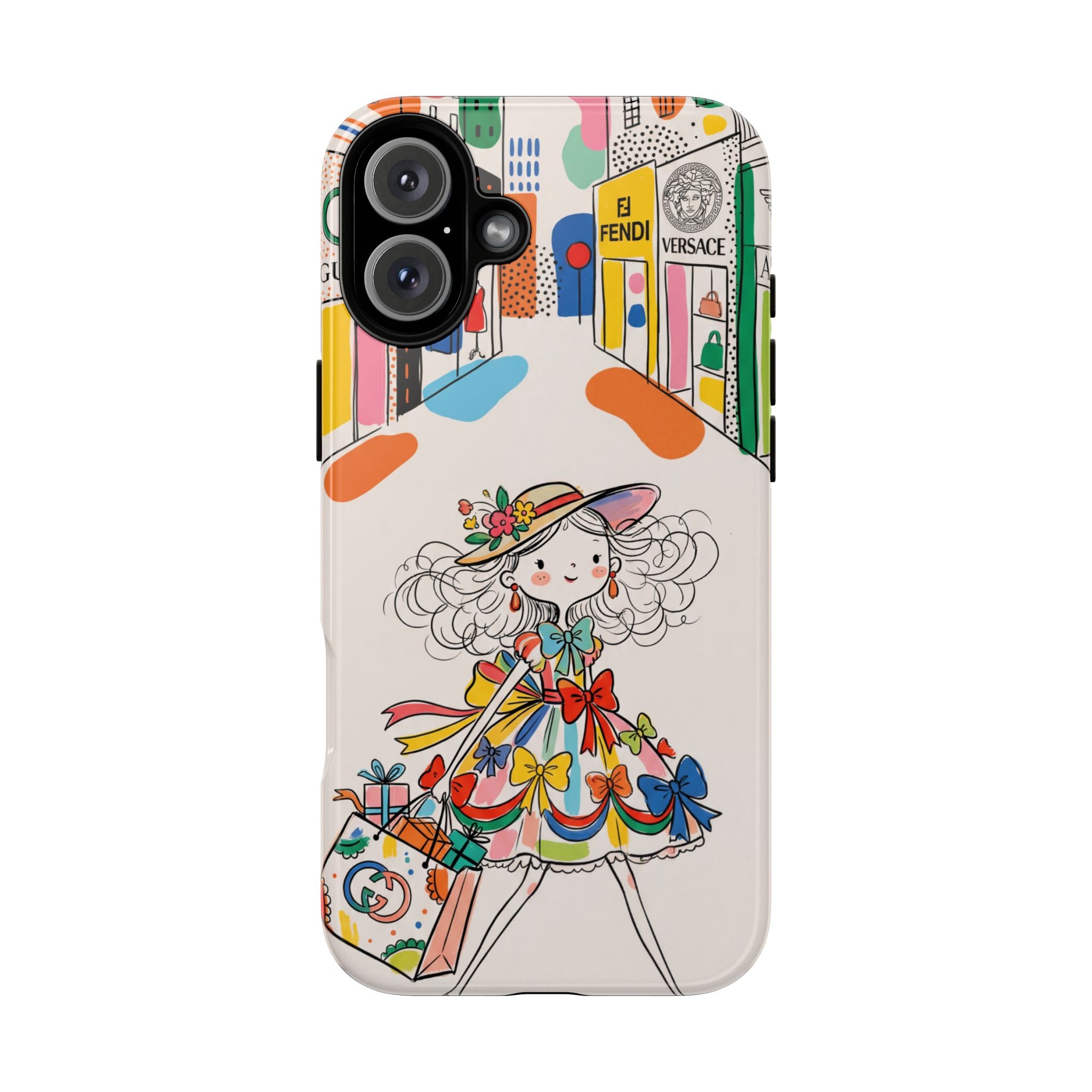 Cute Fashion Girl iPhone Case | Colourful Shopping Street Design