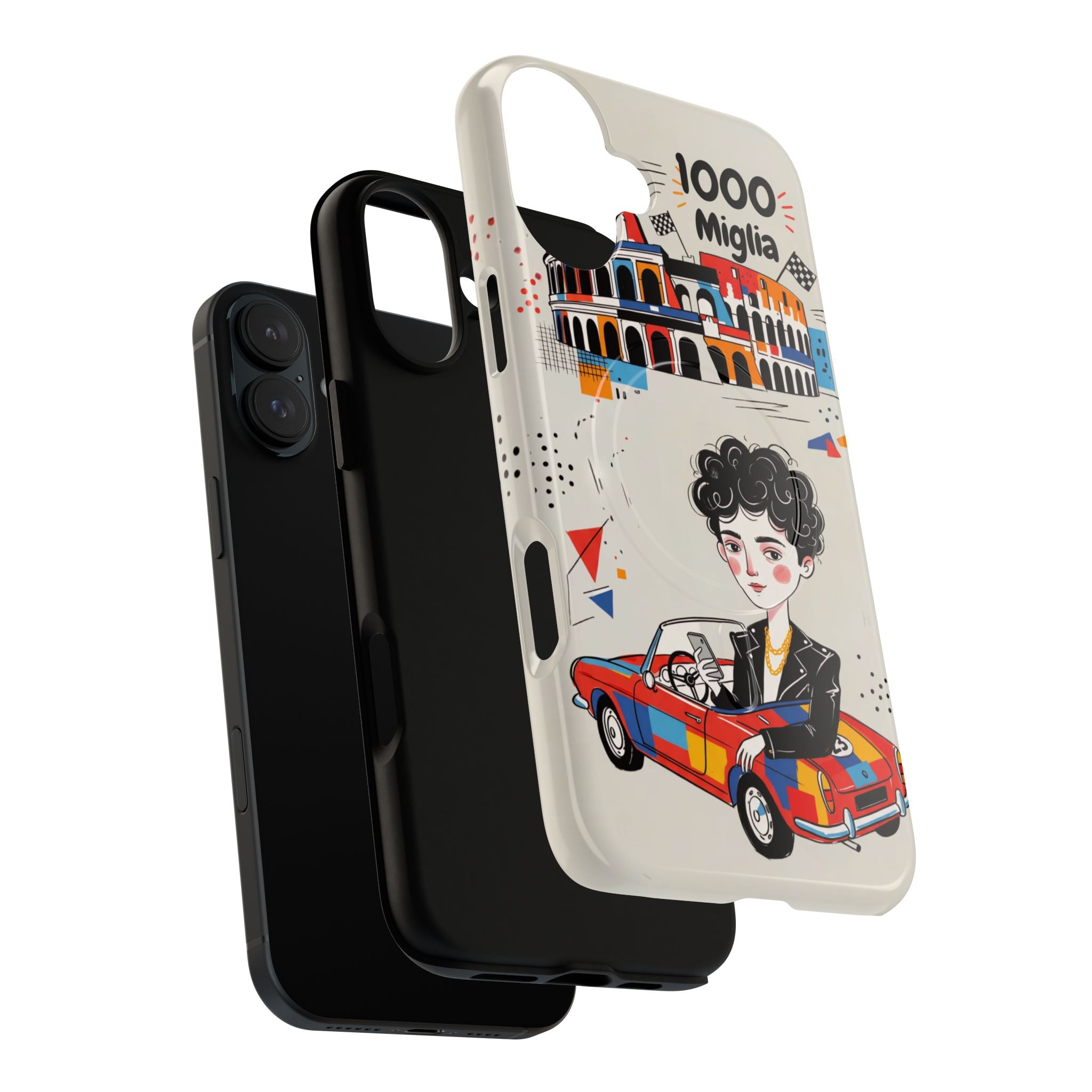 MagSafe iPhone Case | Retro Mille Miglia Car Illustration with Driver