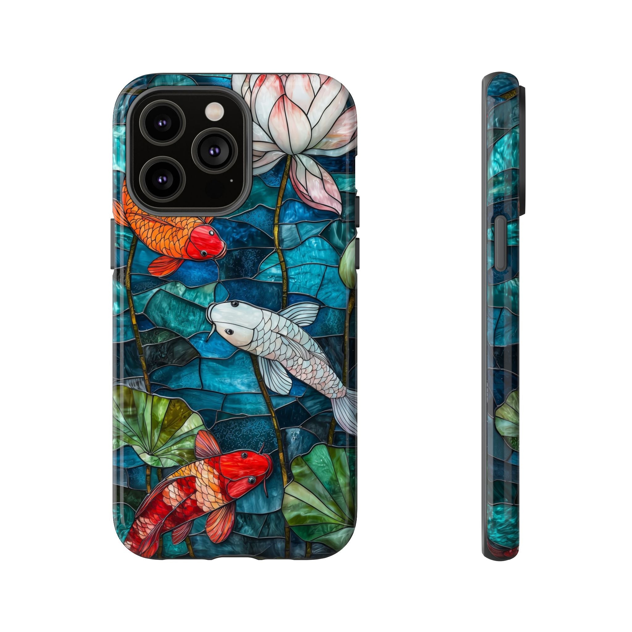 Koi Pond Tough iPhone Case — Stained Glass Lotus & Koi Design