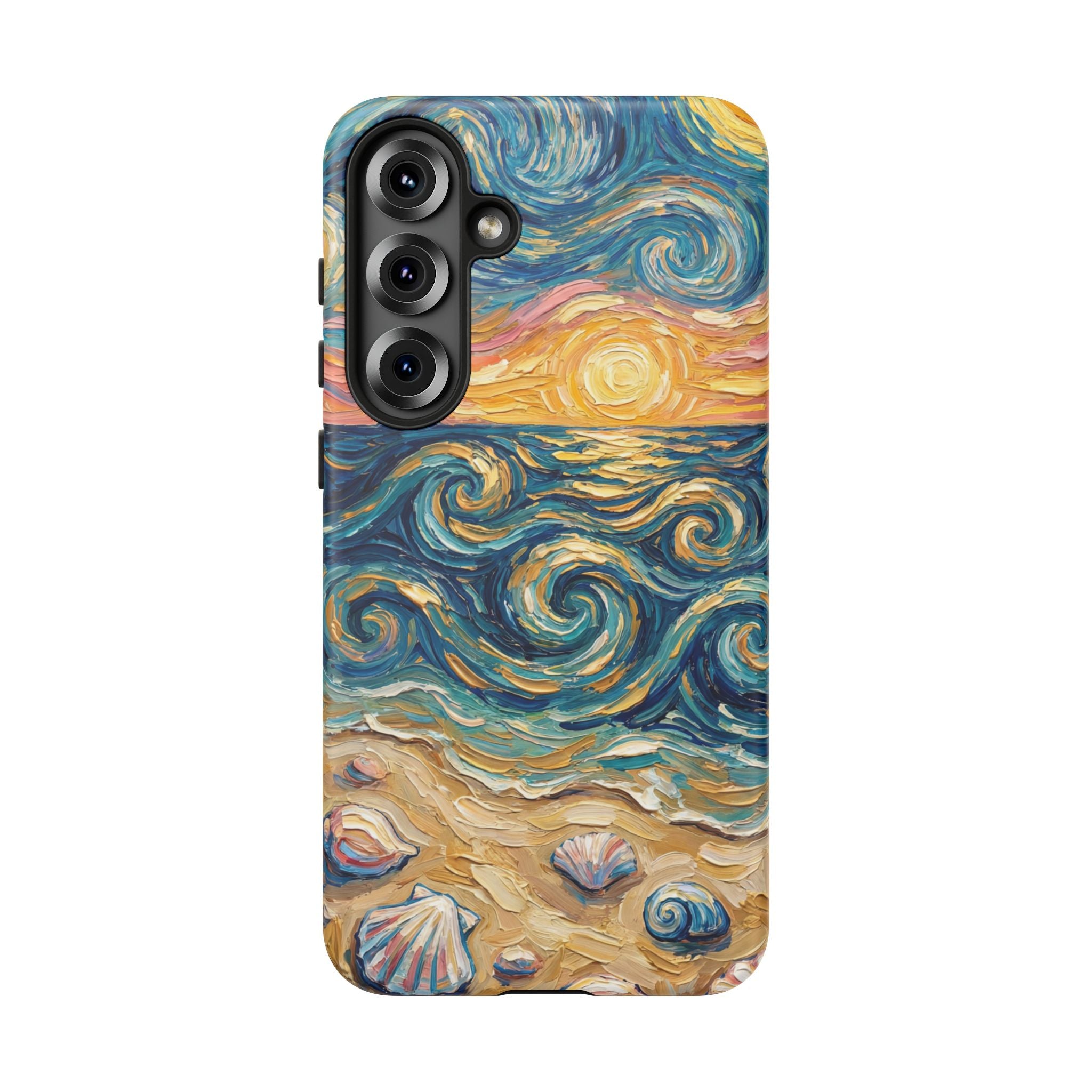 Sea Sunset Samsung Galaxy Case — Van Gogh‑Style Beach Waves with Shells
