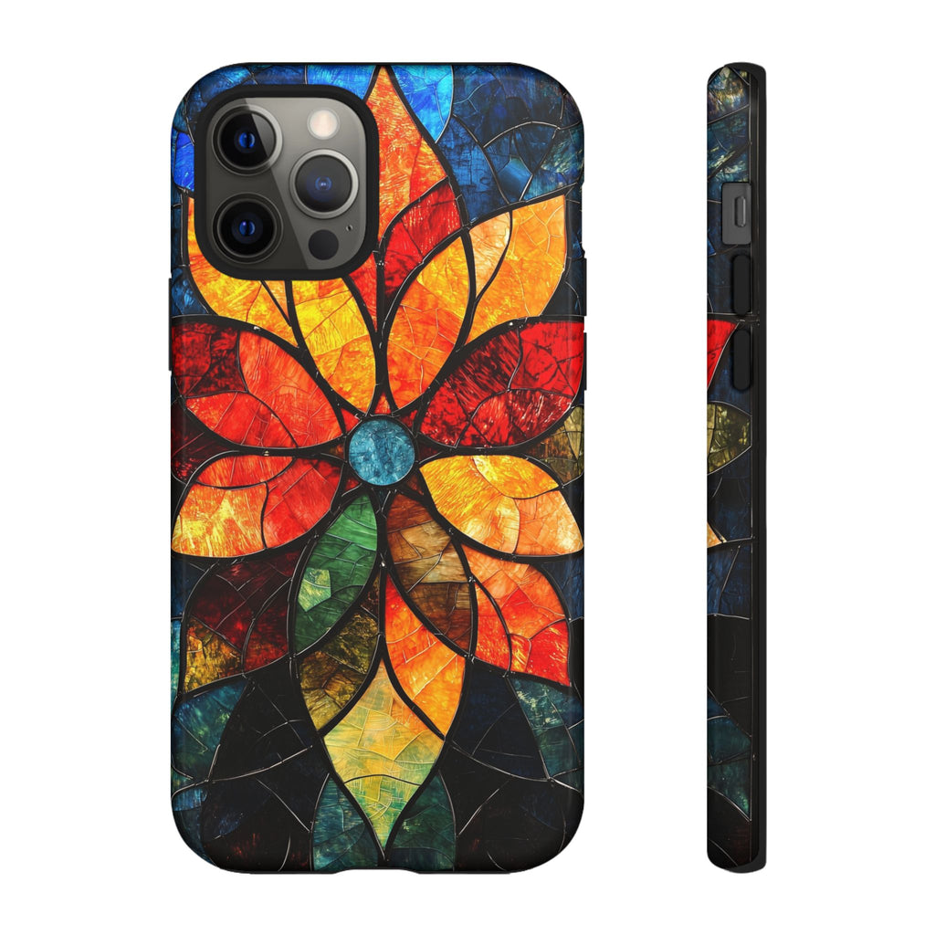 Stained Glass Flower iPhone Case — Colorful Mosaic Protective Cover