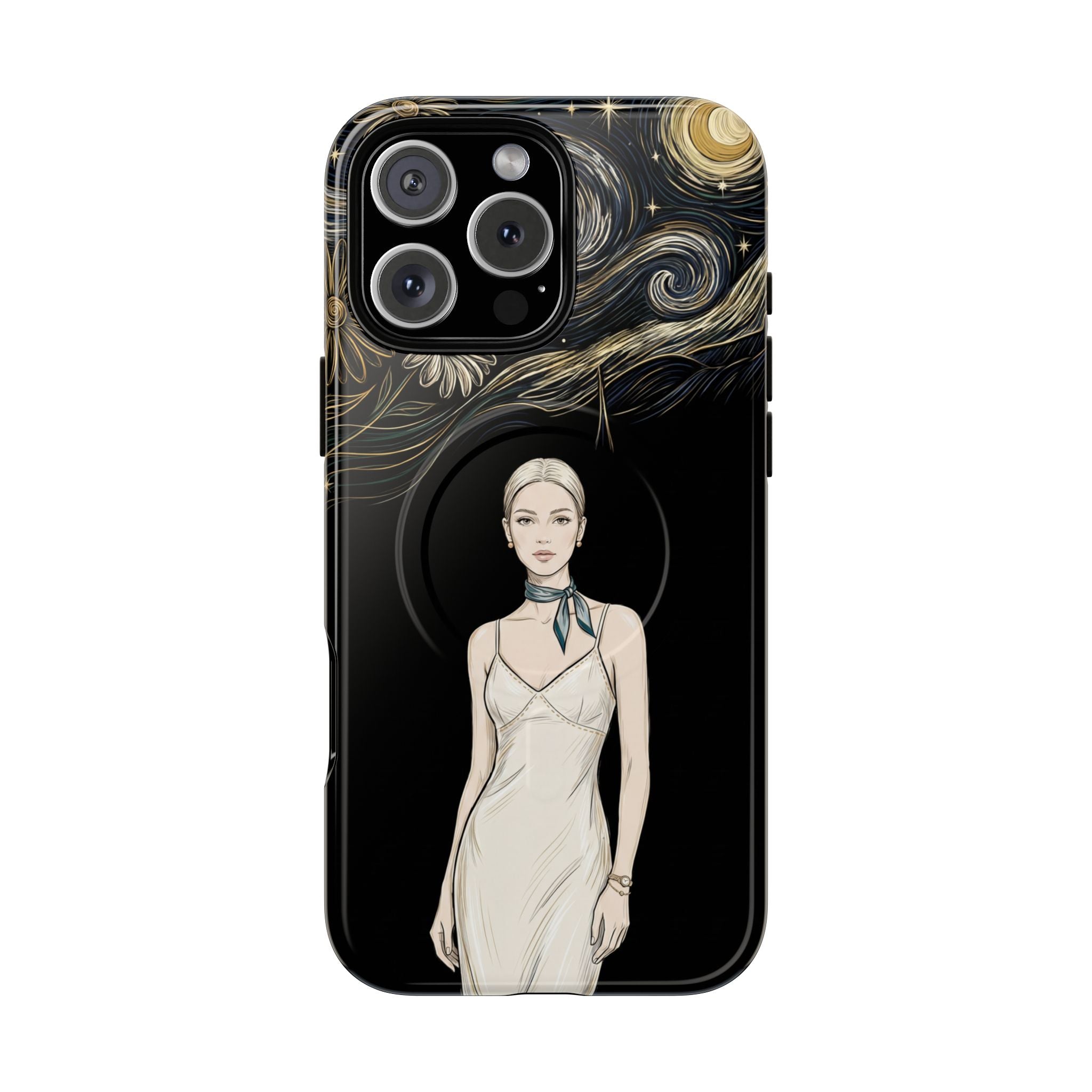 Starry Night Fashion MagSafe iPhone Case | Elegant Woman Illustration
