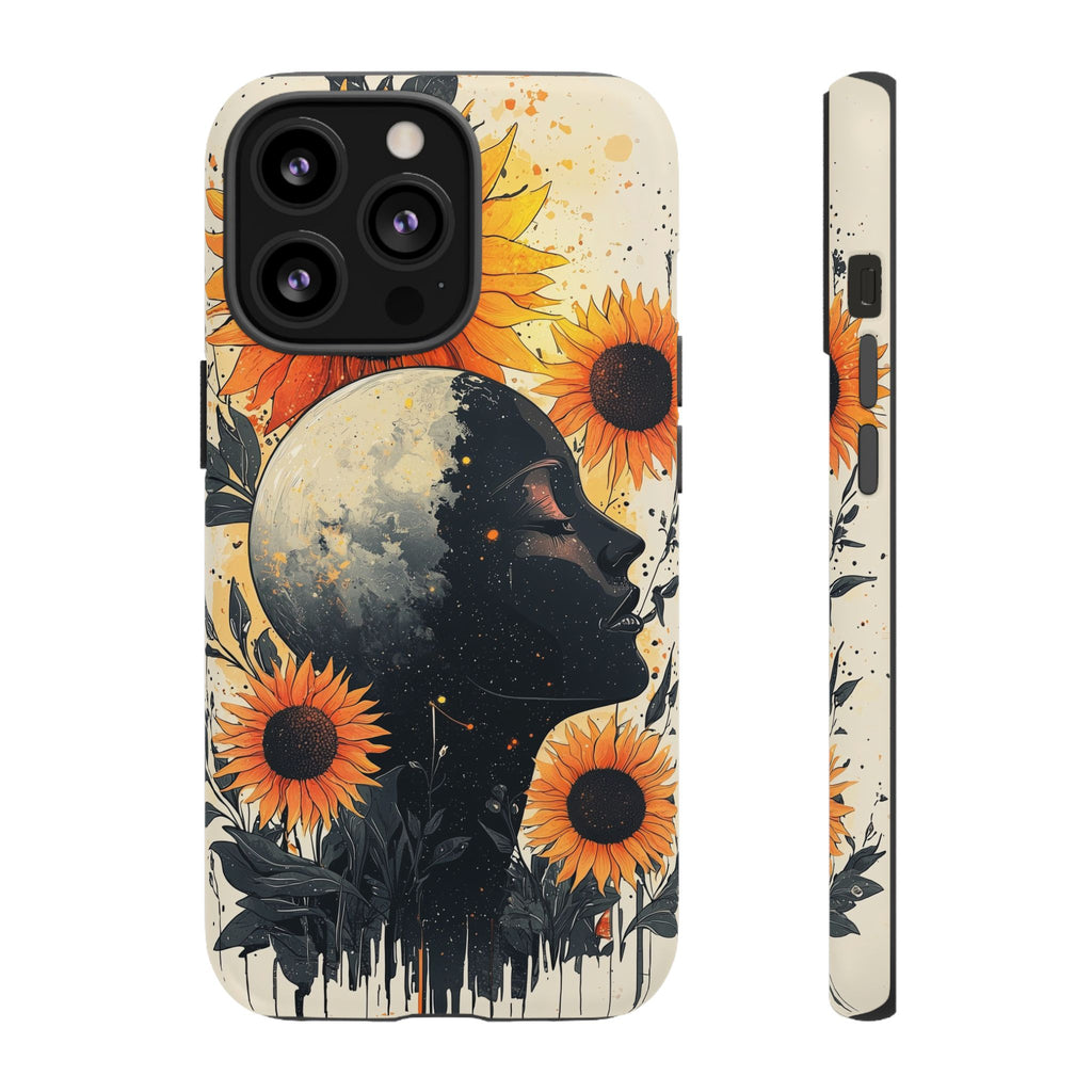 Sunflower Moon Art iPhone Case | Floral Celestial