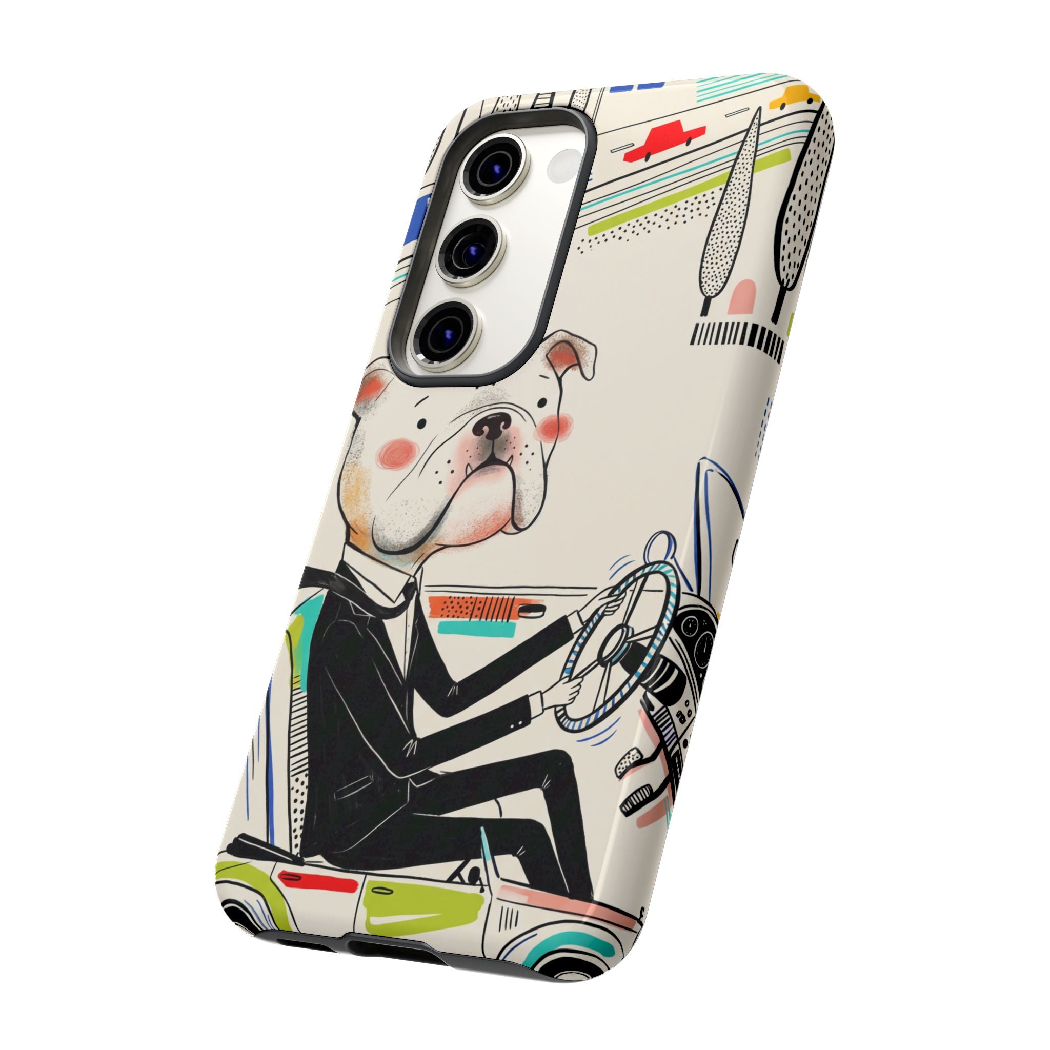 Bulldog Driver Samsung Galaxy Phone Case | Cute Retro Dog Illustration