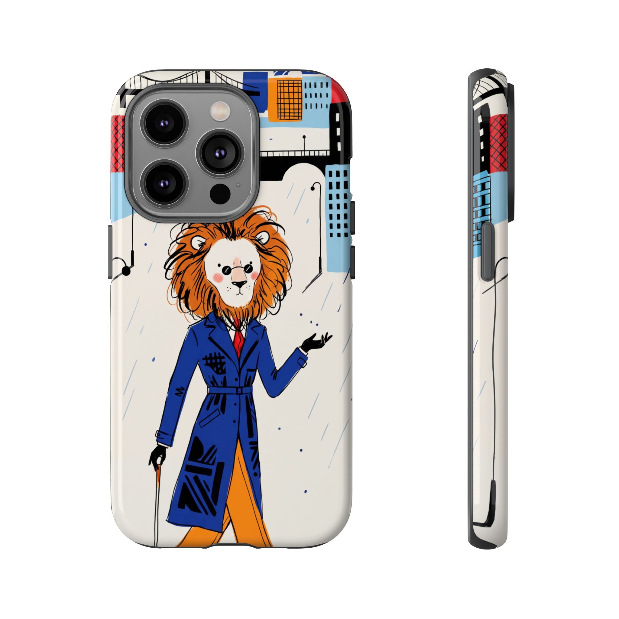 Lion Gentleman iPhone Case | Dapper Lion in City Rain