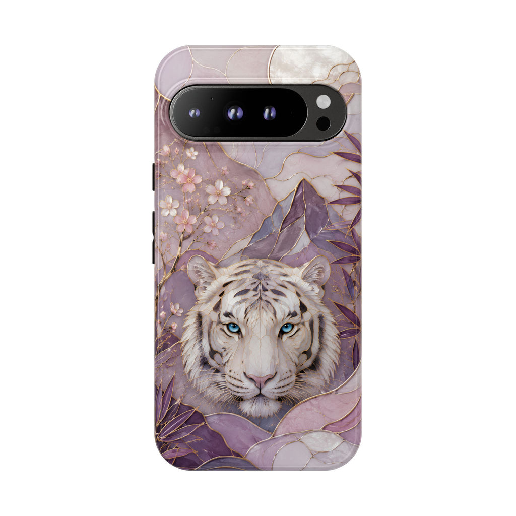 White Tiger Google Pixel Phone Case | Cherry Blossom Art Cover