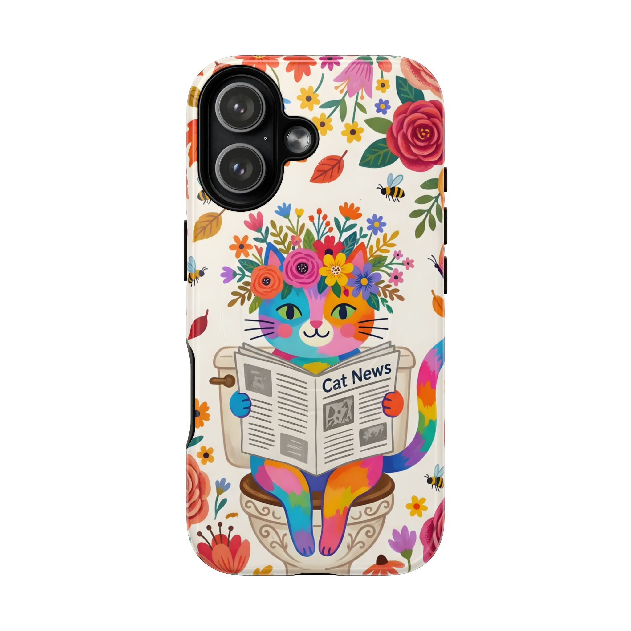 Floral Rainbow Cat MagSafe iPhone Case | Cat News Design