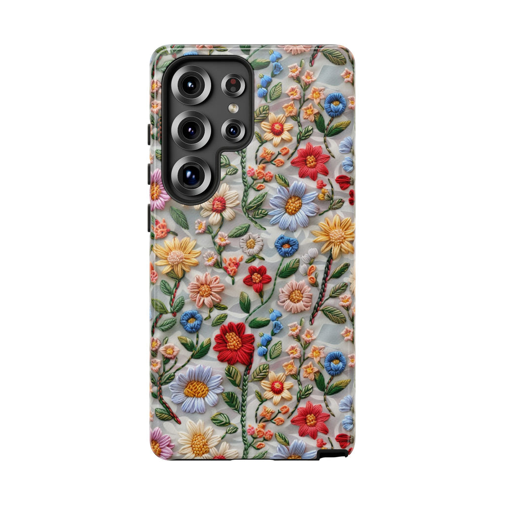 Floral Embroidered Pattern Tough Samsung Galaxy Case — Colourful Daisy & Wildflower Design