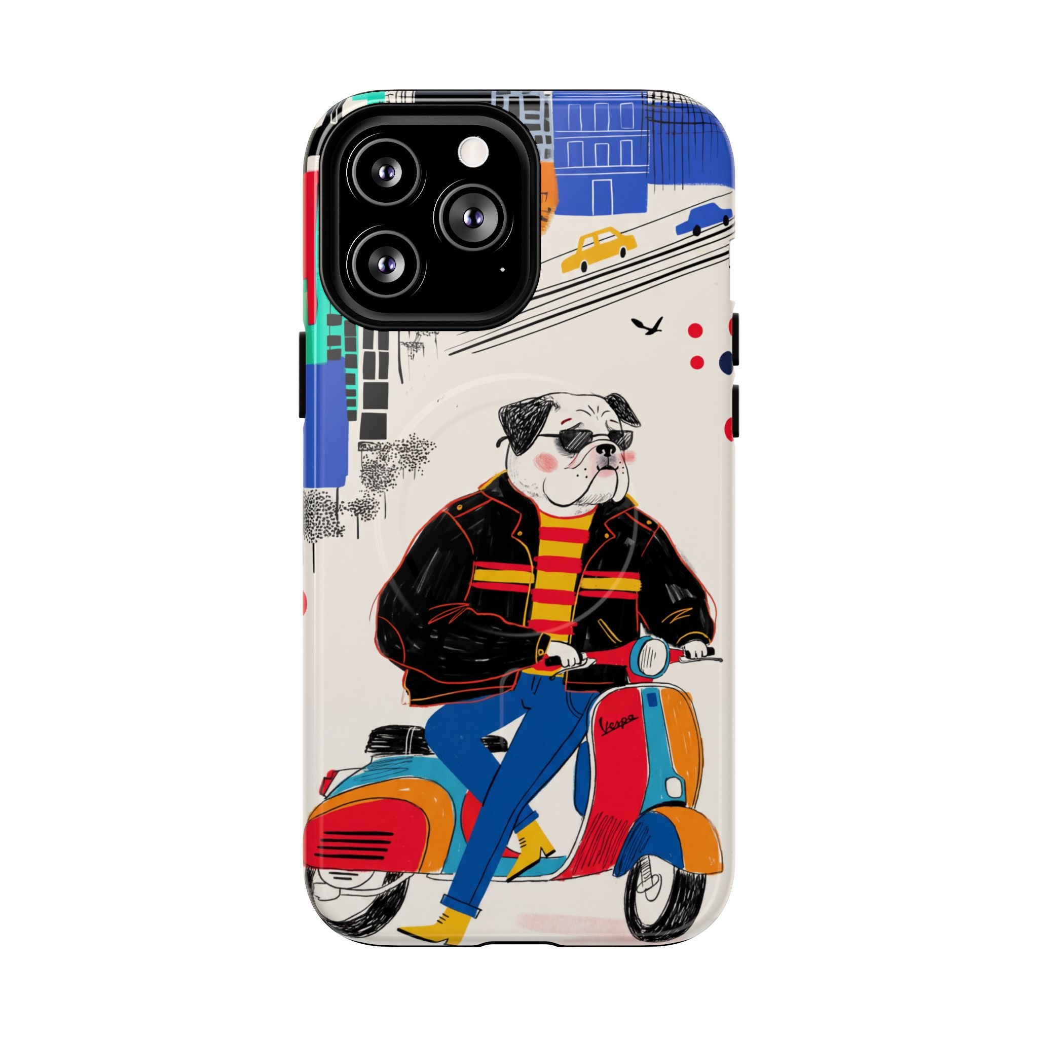 Bulldog Vespa MagSafe iPhone Case | Retro Scooter Dog Protective Cover
