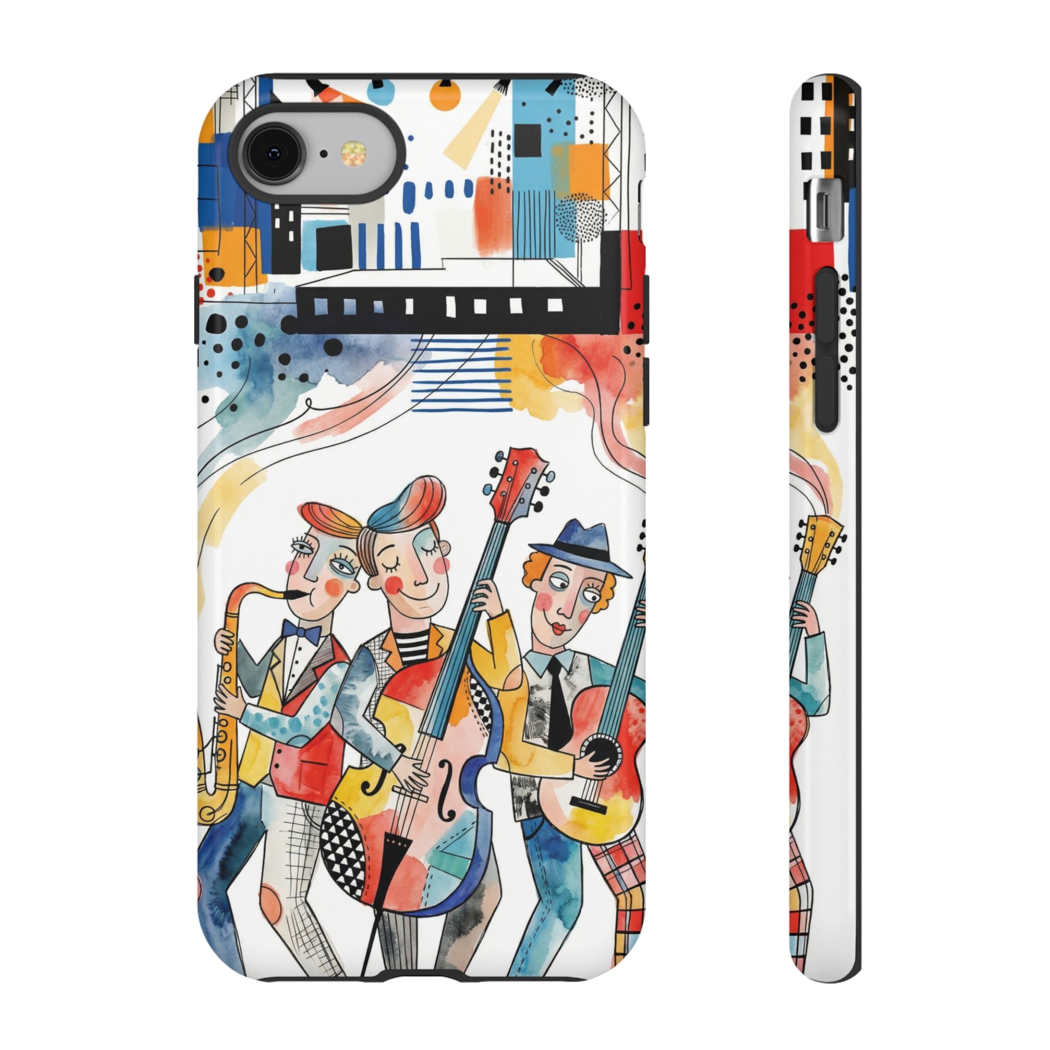 Musical Trio Illustrated iPhone Case | Colorful Jazz Band Art Phone Cover