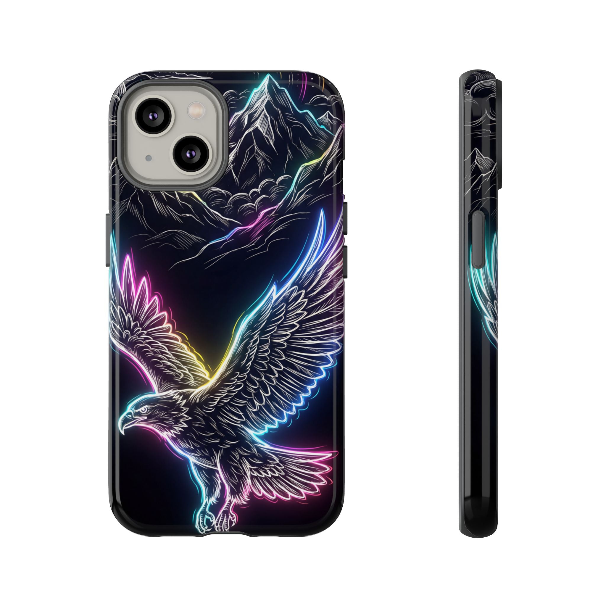 Neon Eagle iPhone Case with Mountain Design