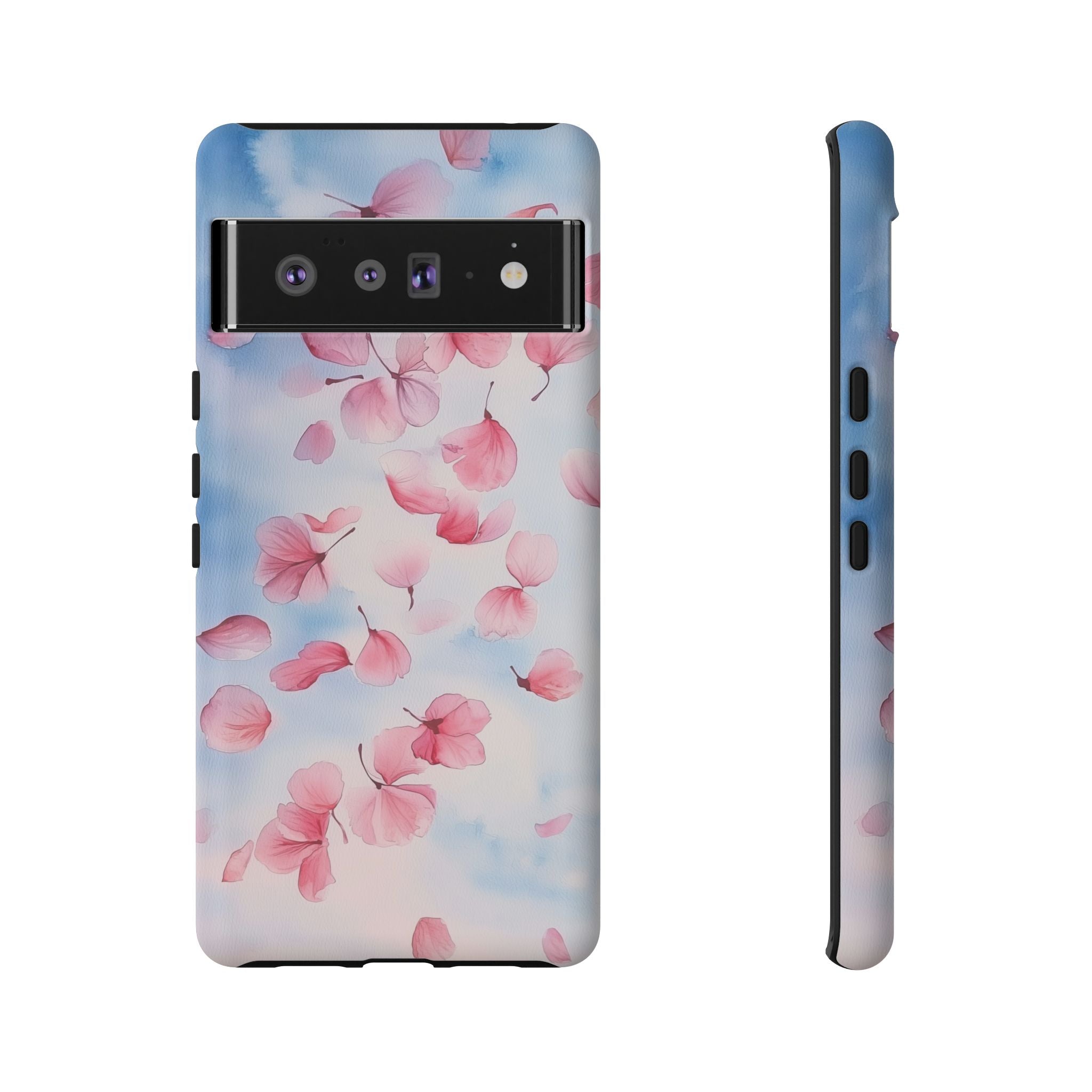 Floral Petal Tough Google Pixel Case | Pink Falling Blossoms