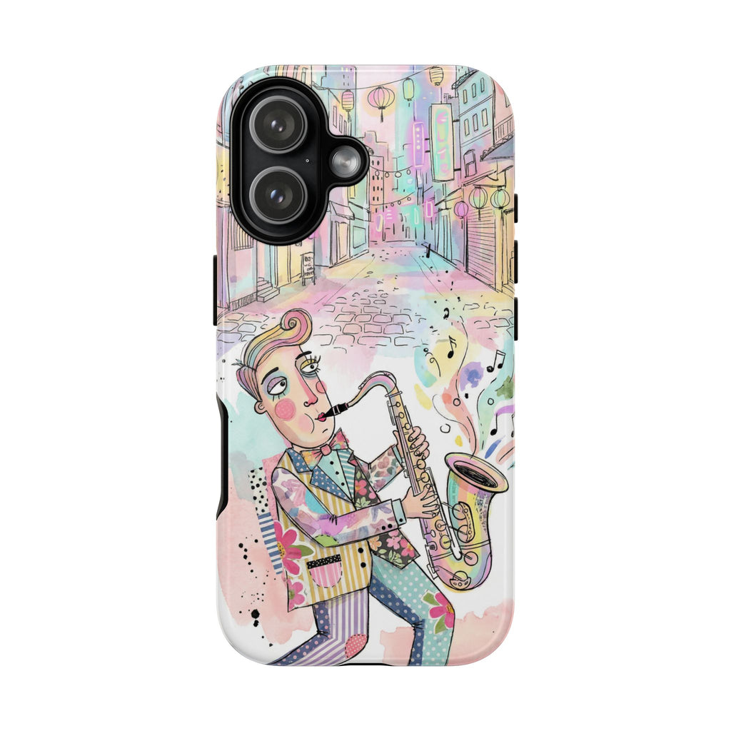 Custodia iPhone Sassofonista | Illustrazione Jazz Pastello