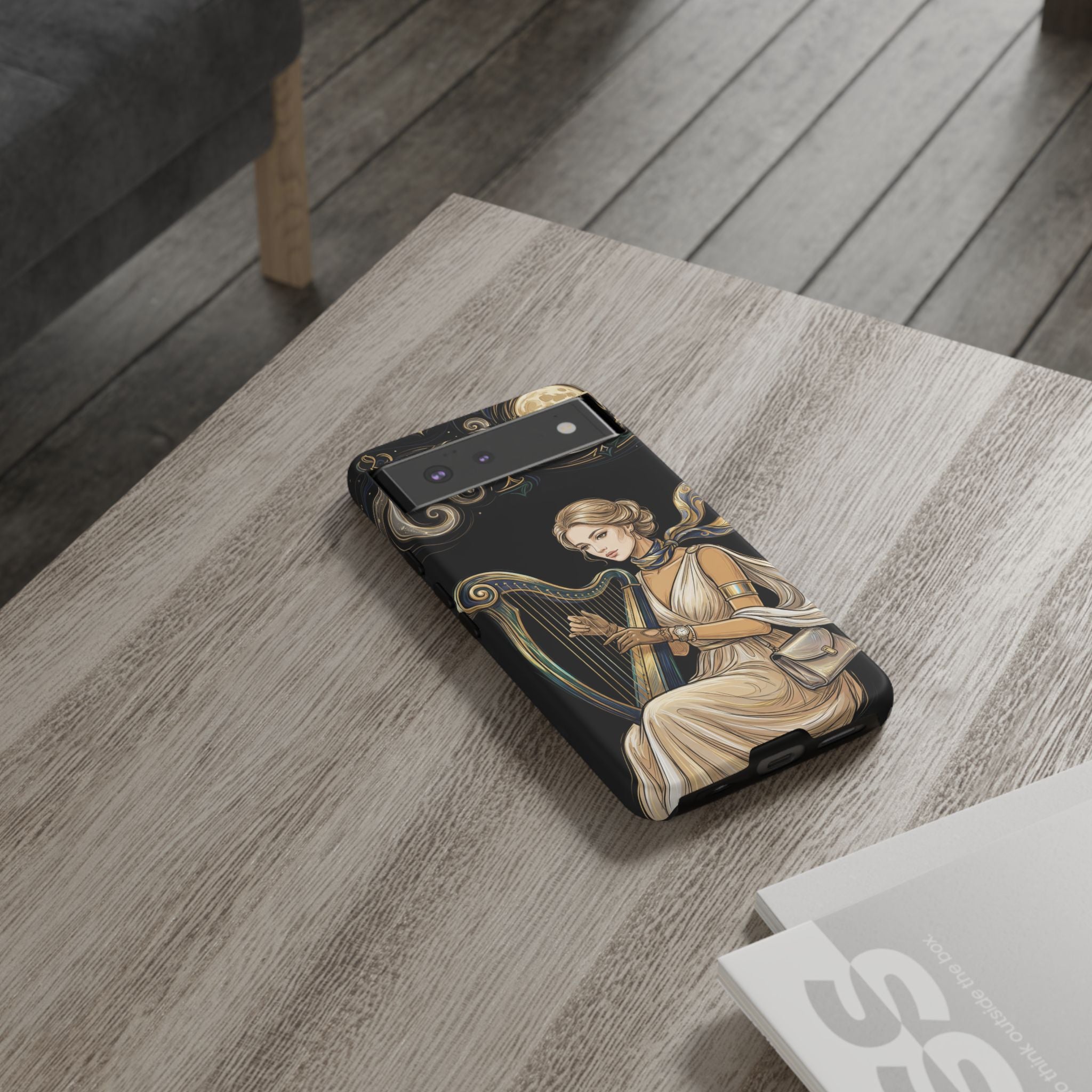 Moonlit Harp Google Pixel Phone Case | Vintage Goddess Musician Art