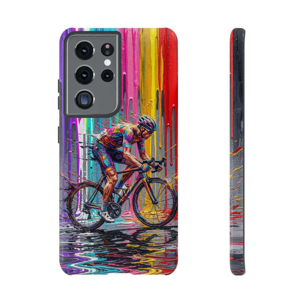 Cyclist Art Samsung Galaxy Phone Case | Colourful Drip Painting Tough Cases