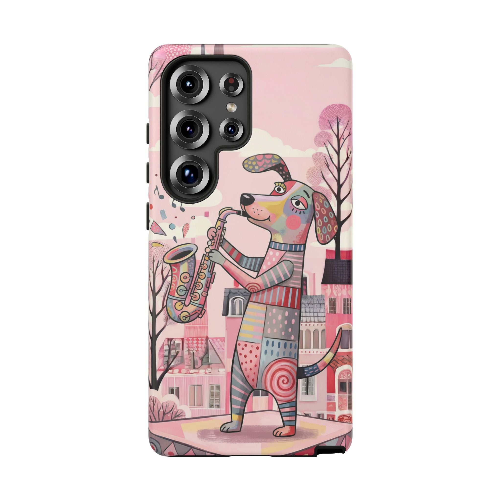 Saxophone Dog Samsung Galaxy Phone Case | Cute Pink Musical Art Protective Case
