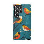 Bird Pattern Tough Samsung Galaxy Phone Case | Colourful Songbirds on Teal Background