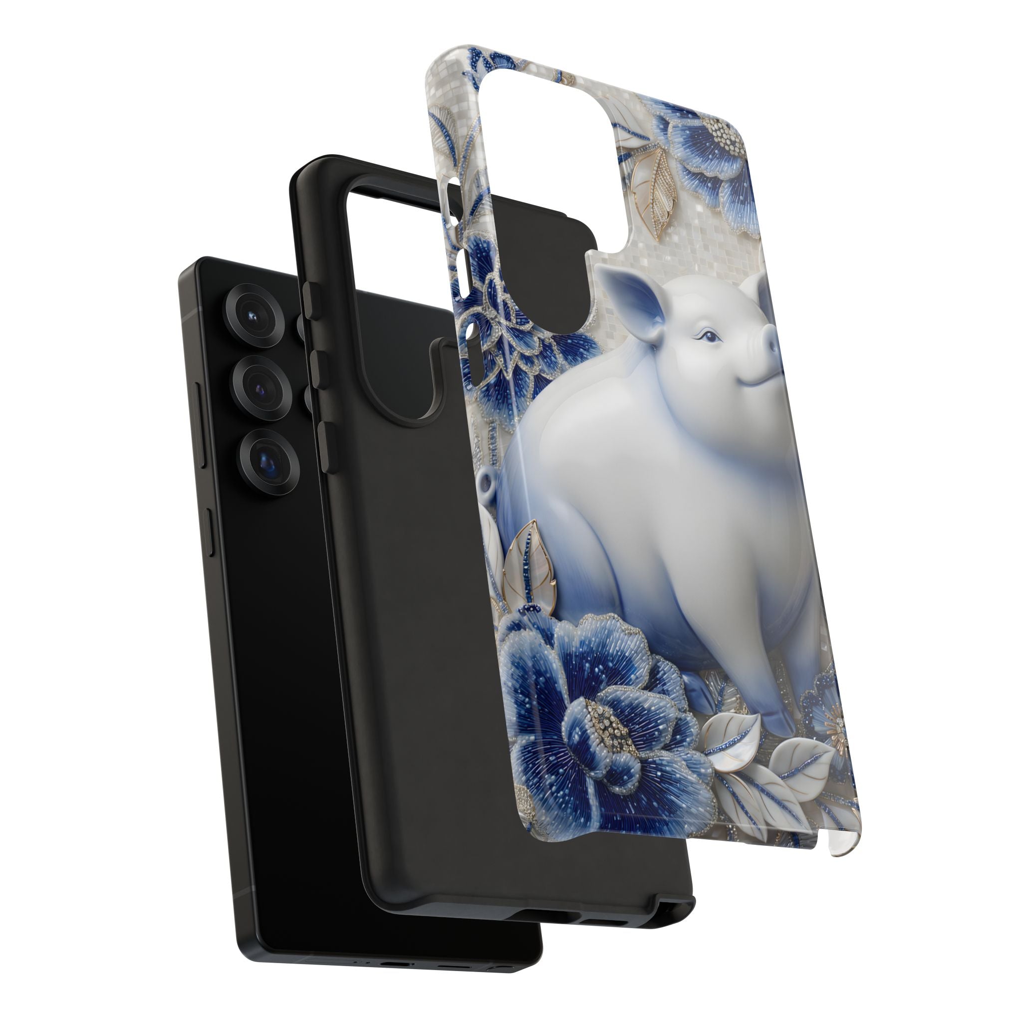 Asian Zodiac Pig Samsung Galaxy Phone Case | Blue & White Porcelain Slim Protective Shockproof Case| Year of the Pig Gift