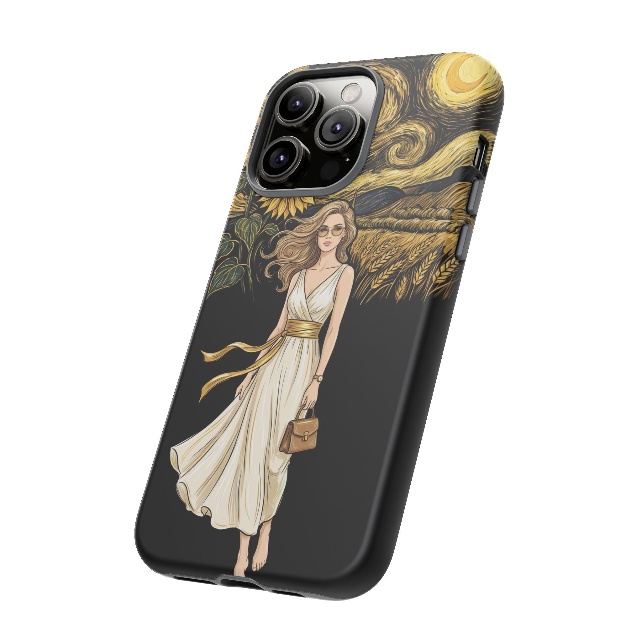 Sunflower Night iPhone Case | Woman in Flowing Dress Van Gogh Style