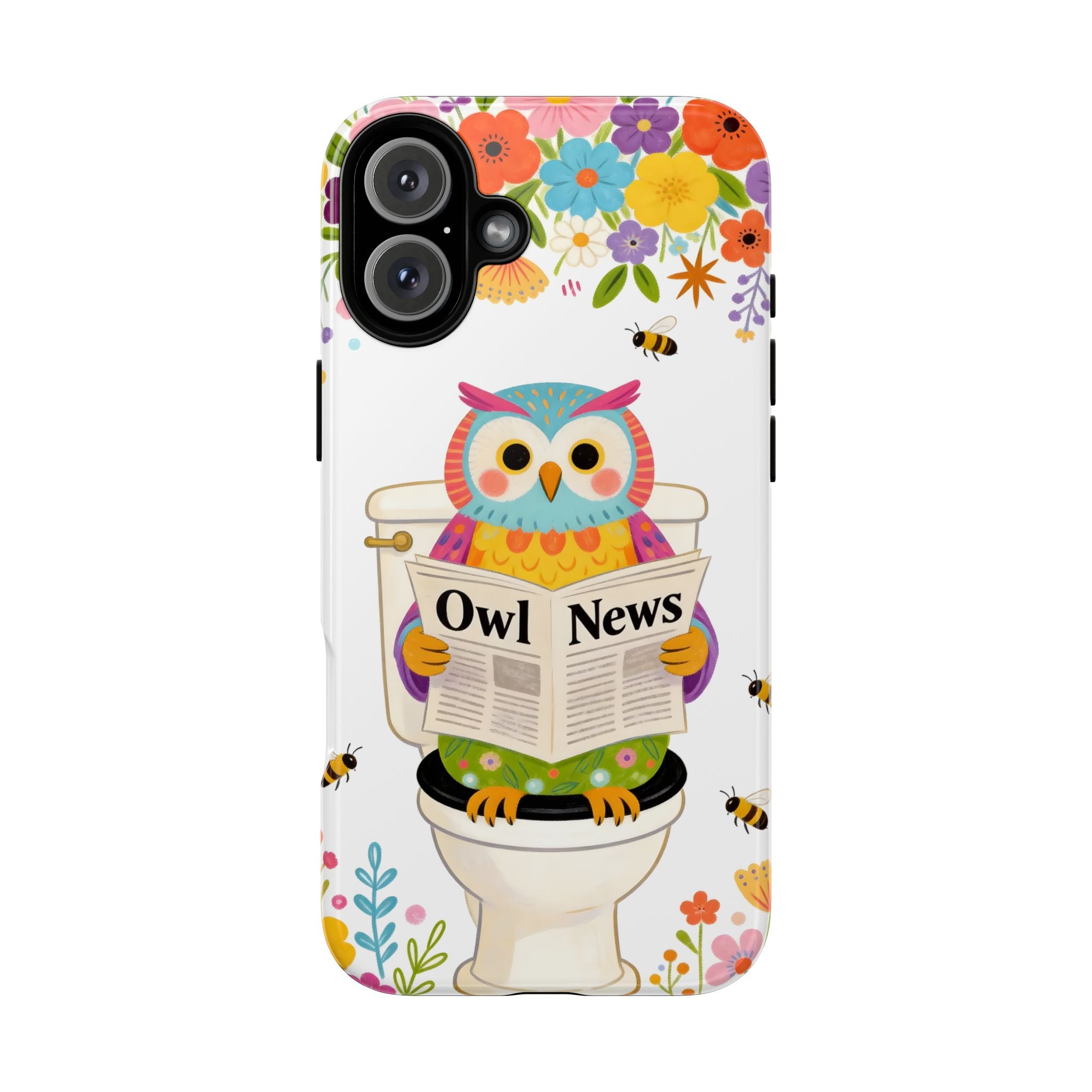 Owl News Floral iPhone Case | Cute Owl Reading Newspaper on Toilet