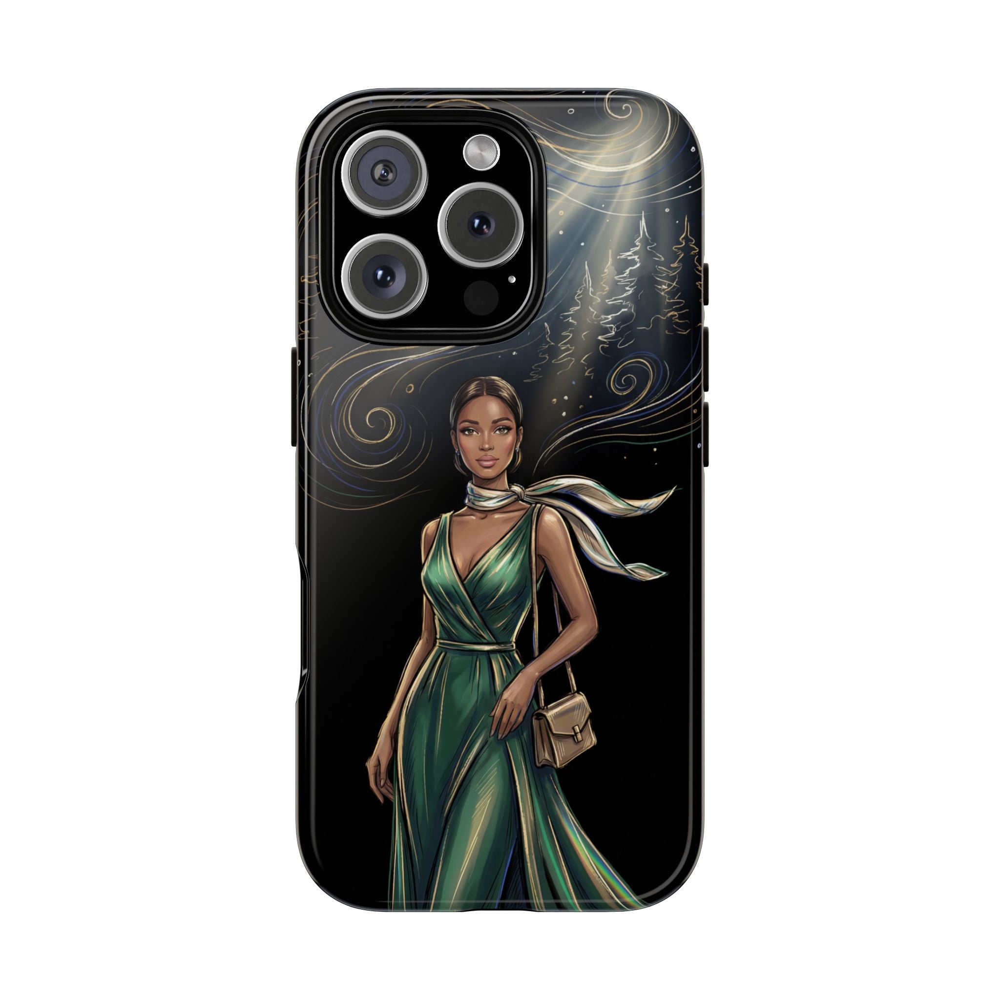 Elegant Woman in Green Dress Art Protective Tough iPhone Case