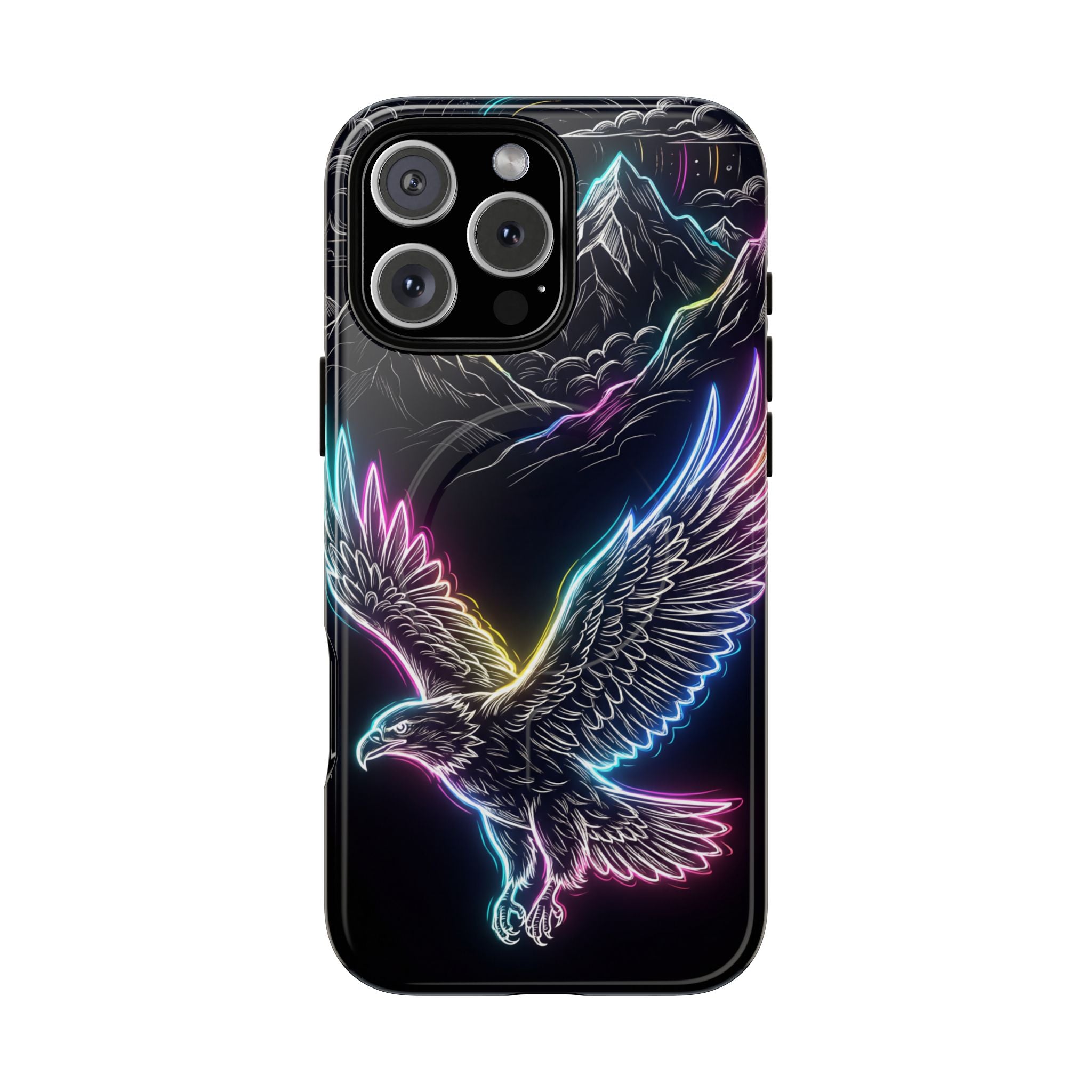Neon Eagle MagSafe iPhone Case with Mountain Design