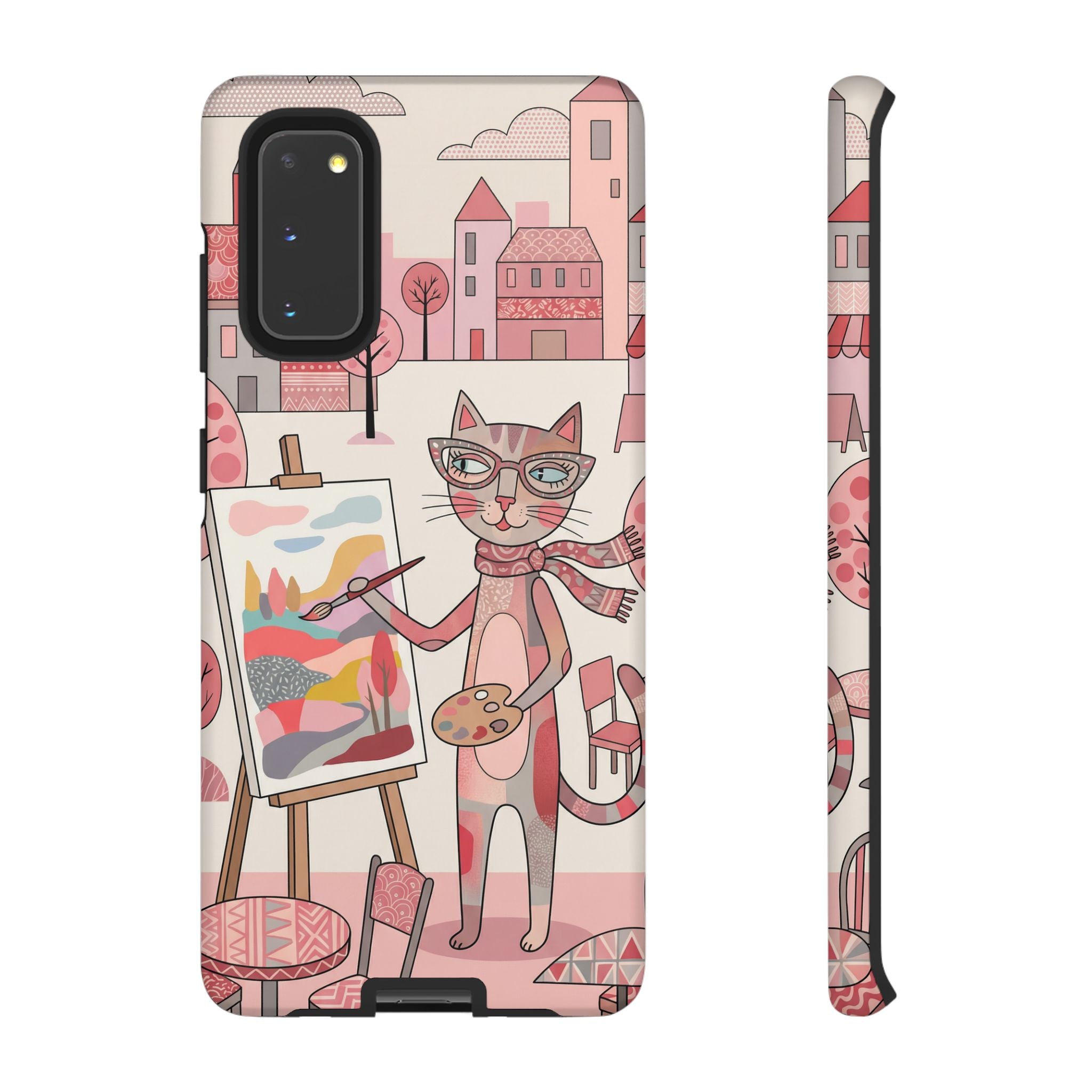 Artistic Cat Samsung Galaxy Phone Case | Painter Kitty Illustration Tough Case