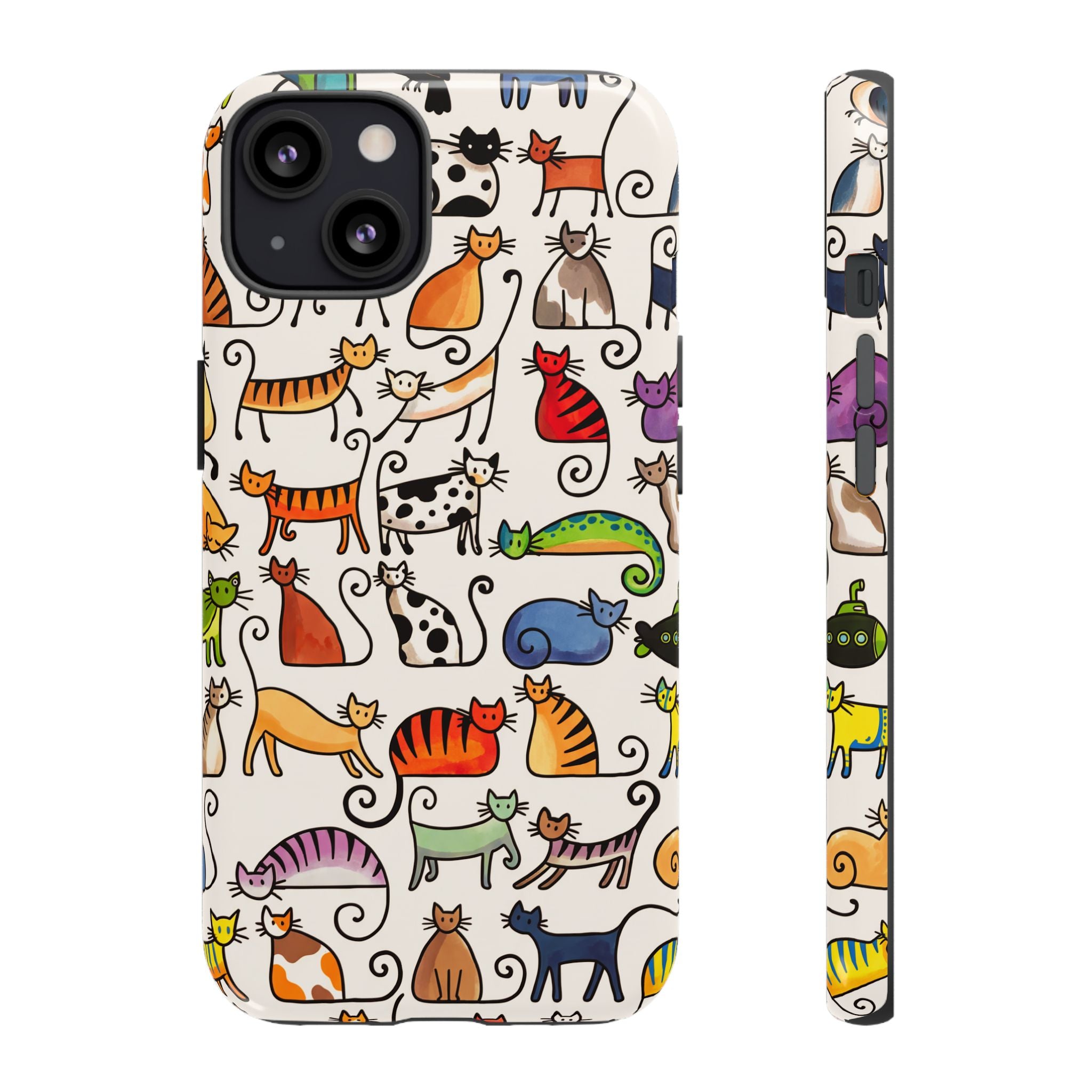 Cat Pattern Tough iPhone Case | Colourful Cartoon Cats