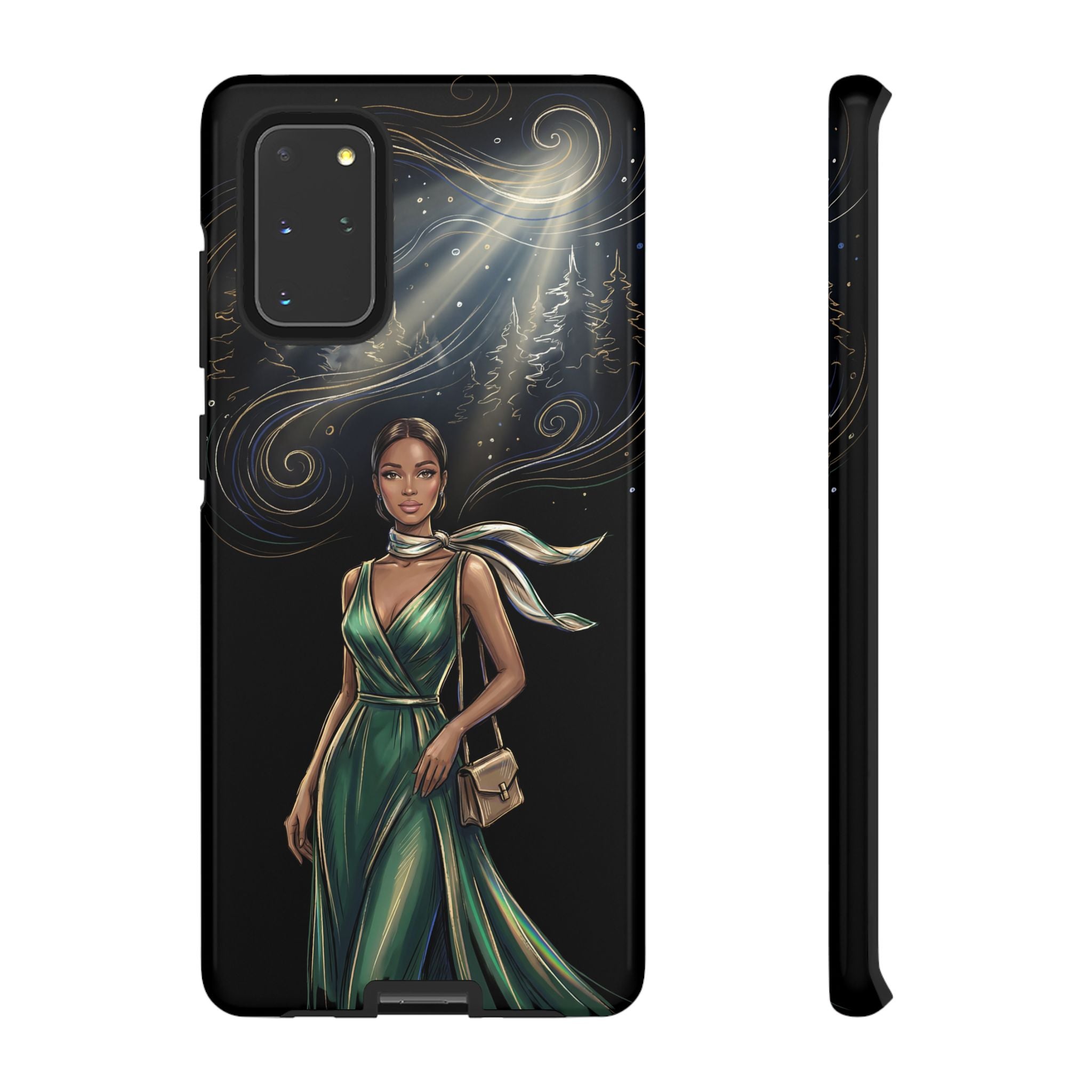 Elegant Woman in Green Dress Art Protective Tough Samsung Galaxy Phone Case