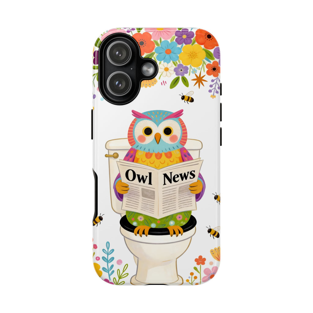Owl News Floral iPhone Case | Cute Owl Reading Newspaper on Toilet