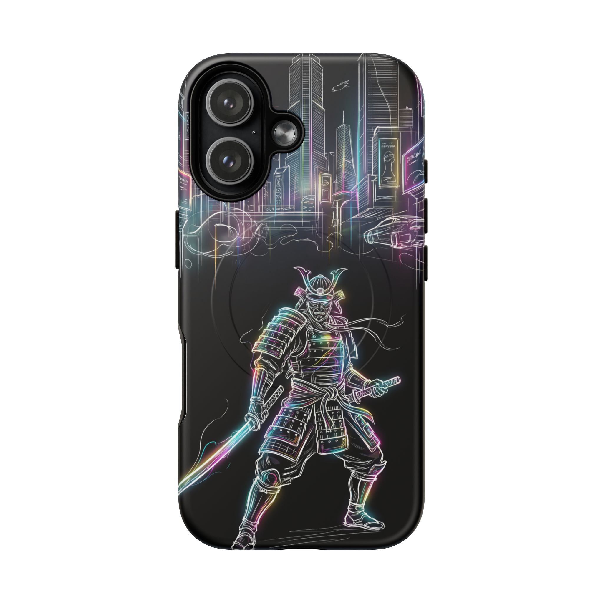 Neon Samurai MagSafe iPhone Case | Cyberpunk City Armor