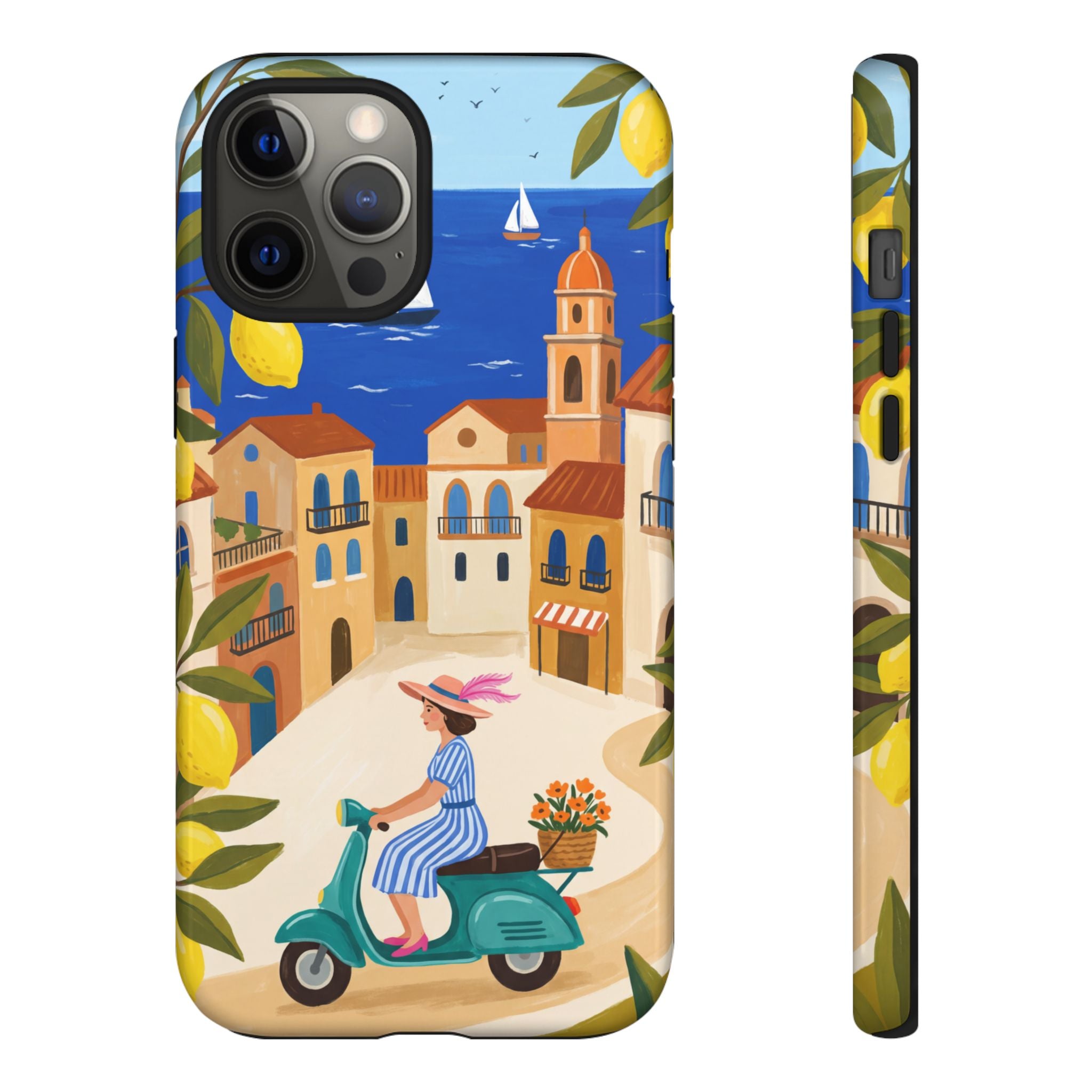 Mediterranean Scooter iPhone Case | Coastal Lemon Grove Design