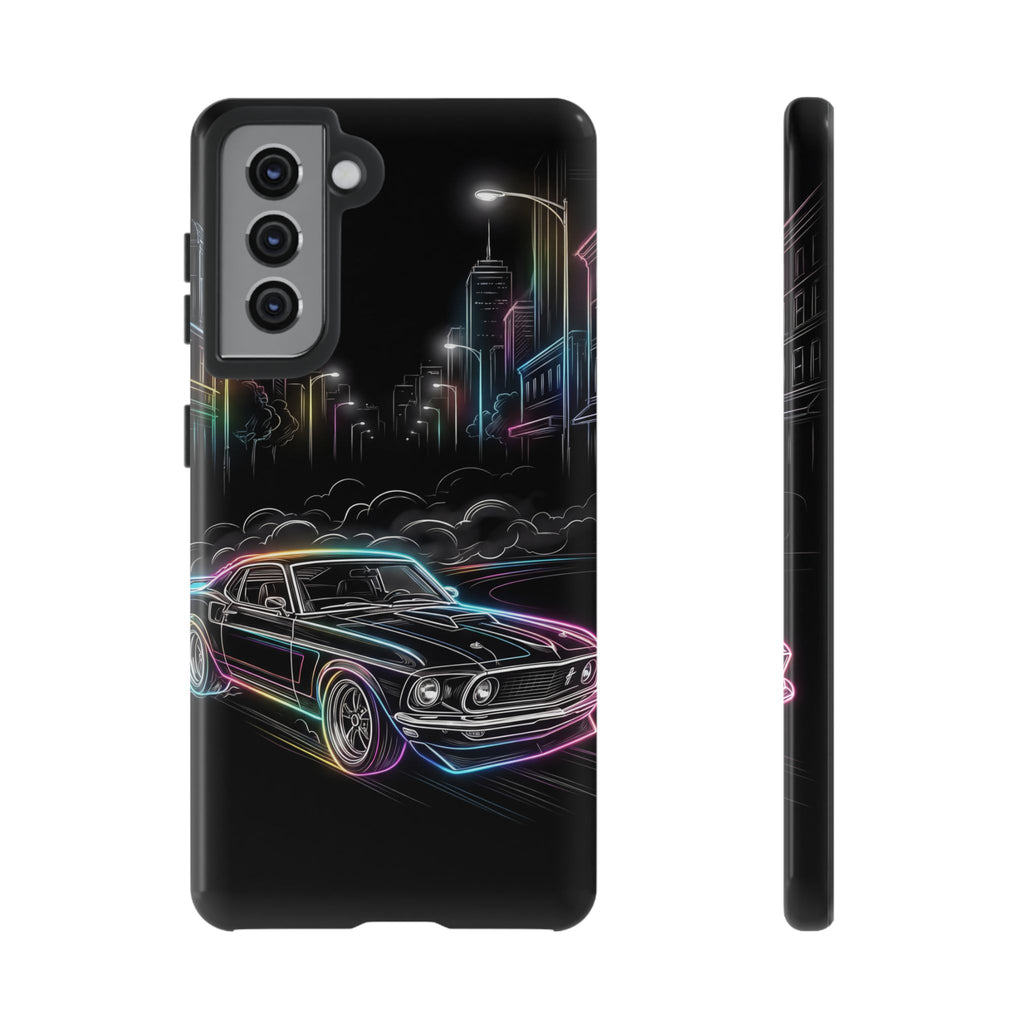 Neon Muscle Car Samsung Galaxy Phone Case | Retro City Nightscape