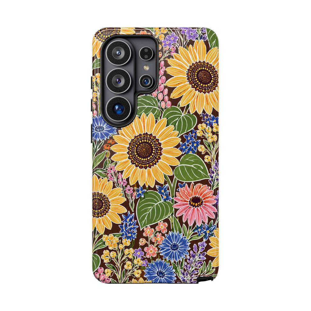 Sunflower & Wildflower Pattern Tough Samsung Phone Case