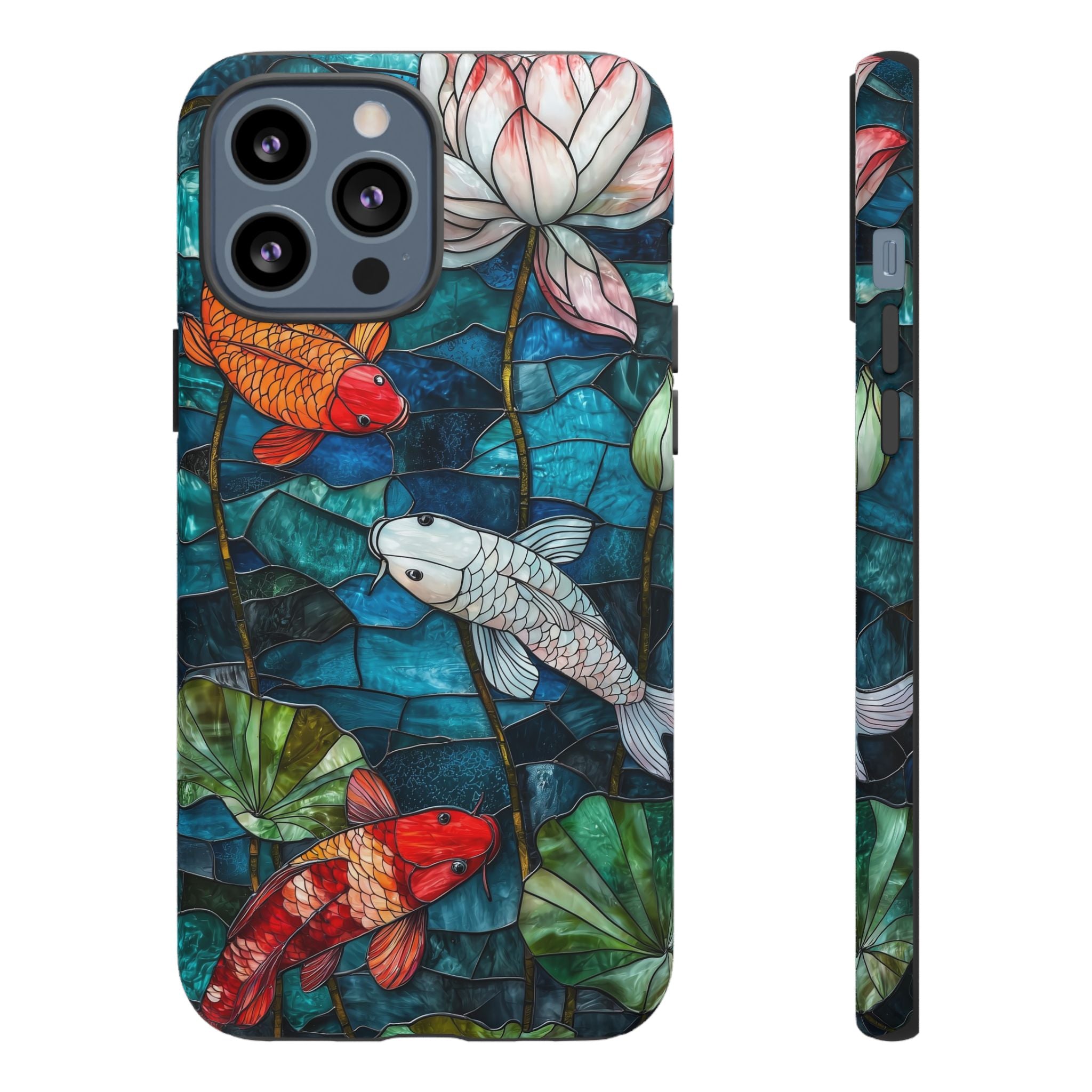 Koi Pond Tough iPhone Case — Stained Glass Lotus & Koi Design