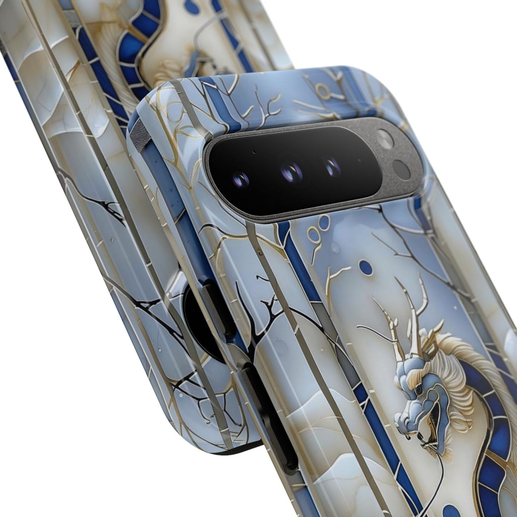 Dragon Stained Glass Google Pixel Case — Blue Winter Forest Protective Cover