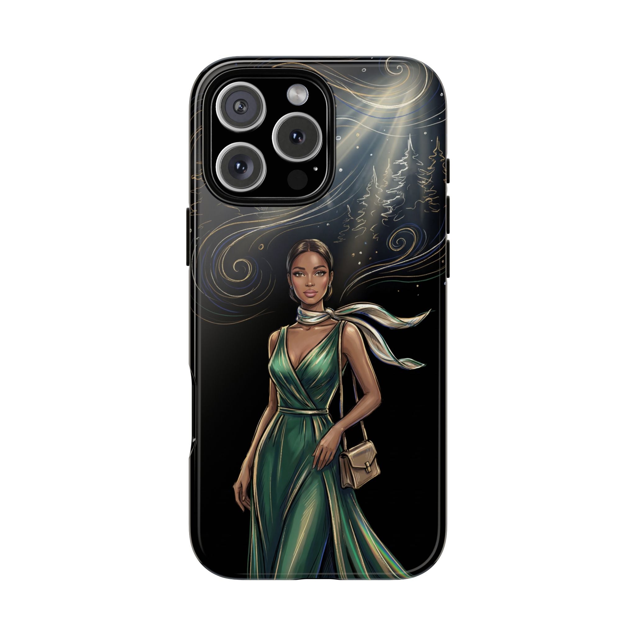 Elegant Woman in Green Dress Art Protective Tough iPhone Case