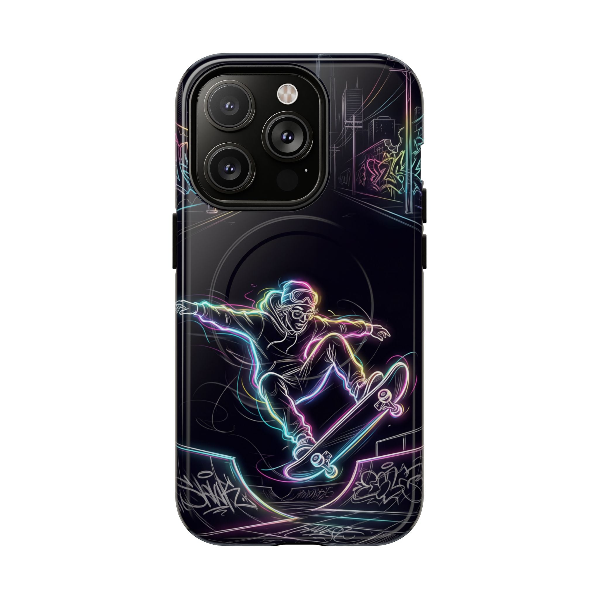 Neon Skateboard MagSafe iPhone Case | Glow Skatepark Protective Cover