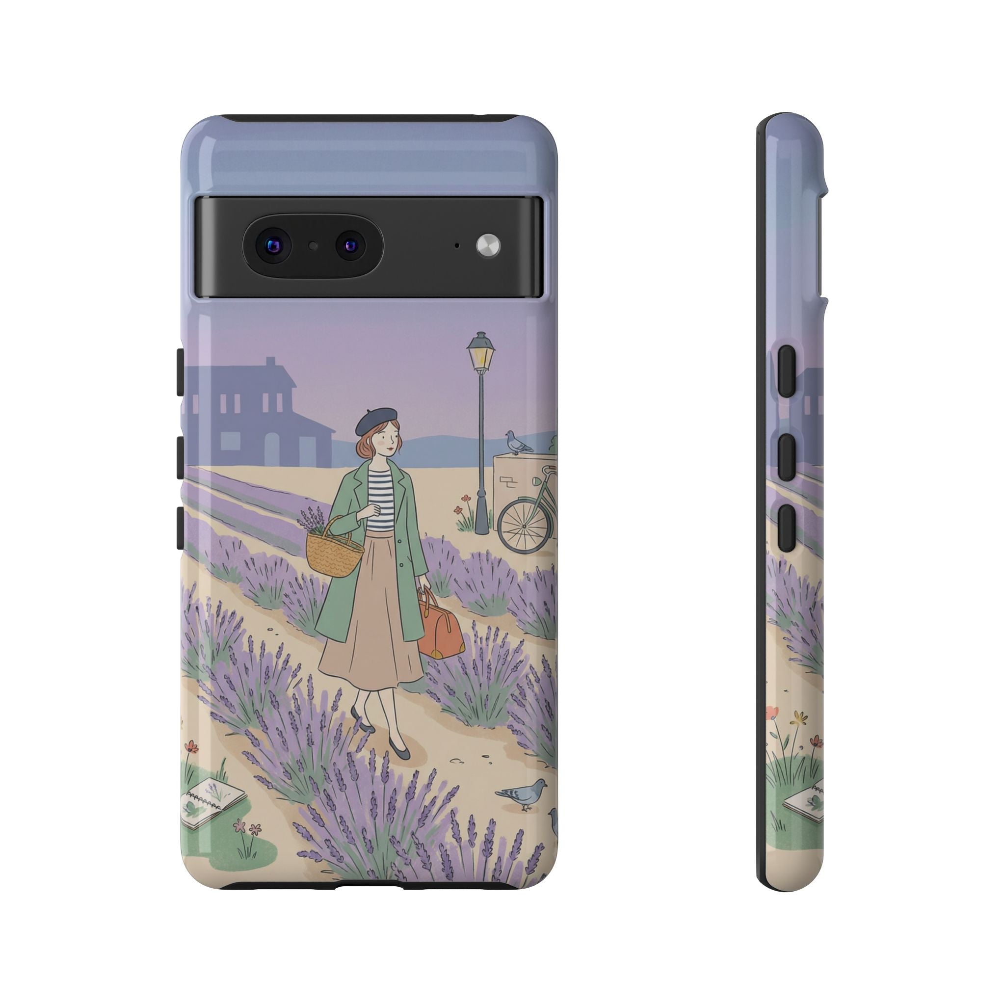Lavender Field Google Pixel Phone Case | Vintage Travel Illustration Protective Case
