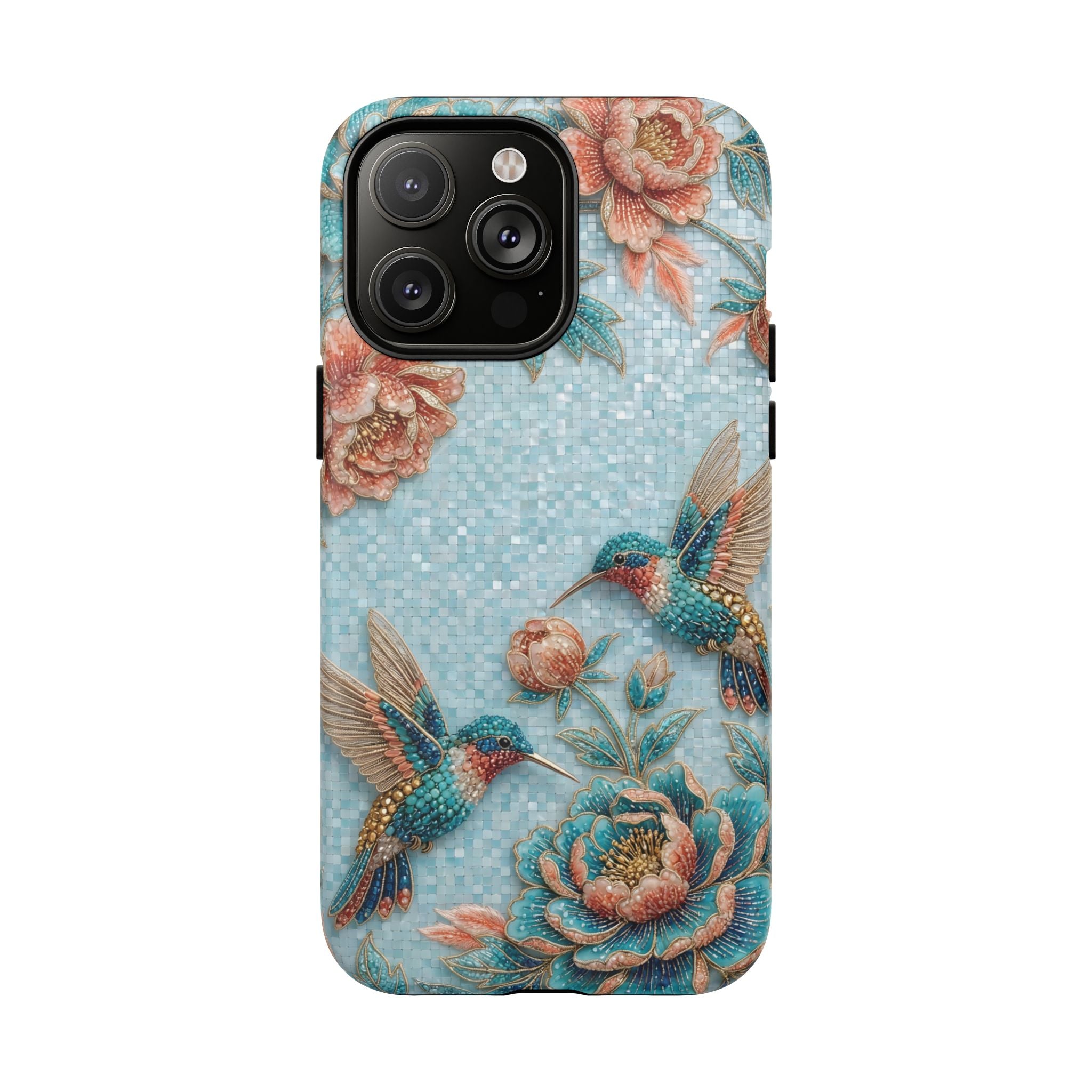 Hummingbird Floral Tough MagSafe iPhone Case | Vintage Blue Garden Design