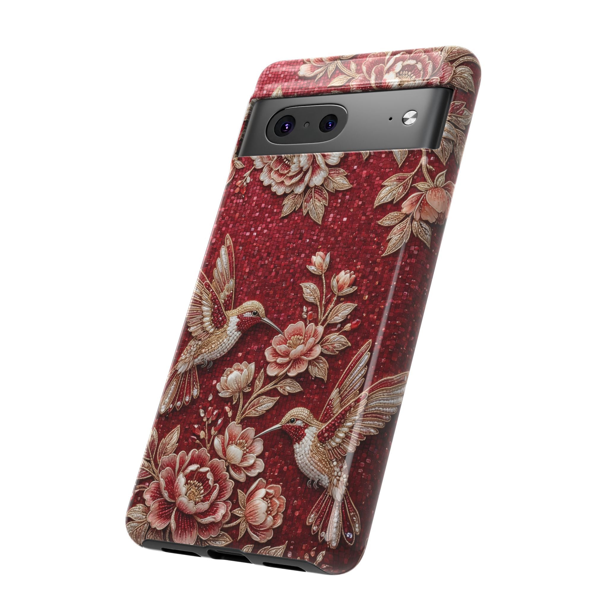 Floral Hummingbird Tough Case | Vintage Red Google Pixel Phone Case