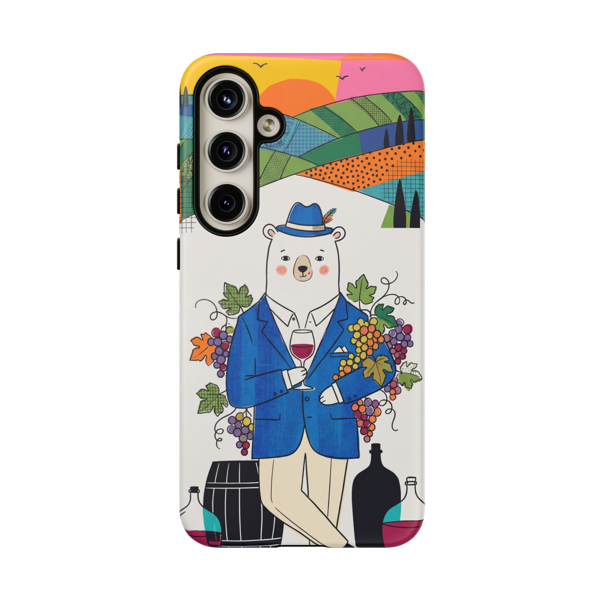 Dapper Polar Bear Wine Lover Illustrated Protective Samsung Galaxy Phone Case