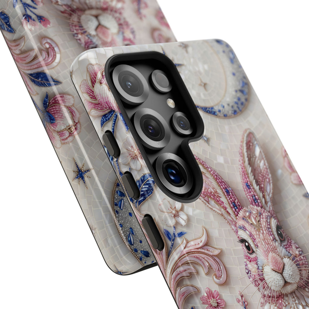 Floral Moon Rabbit Tough Samsung Galaxy Phone Case | Pink Boho Bunny Protective Cover