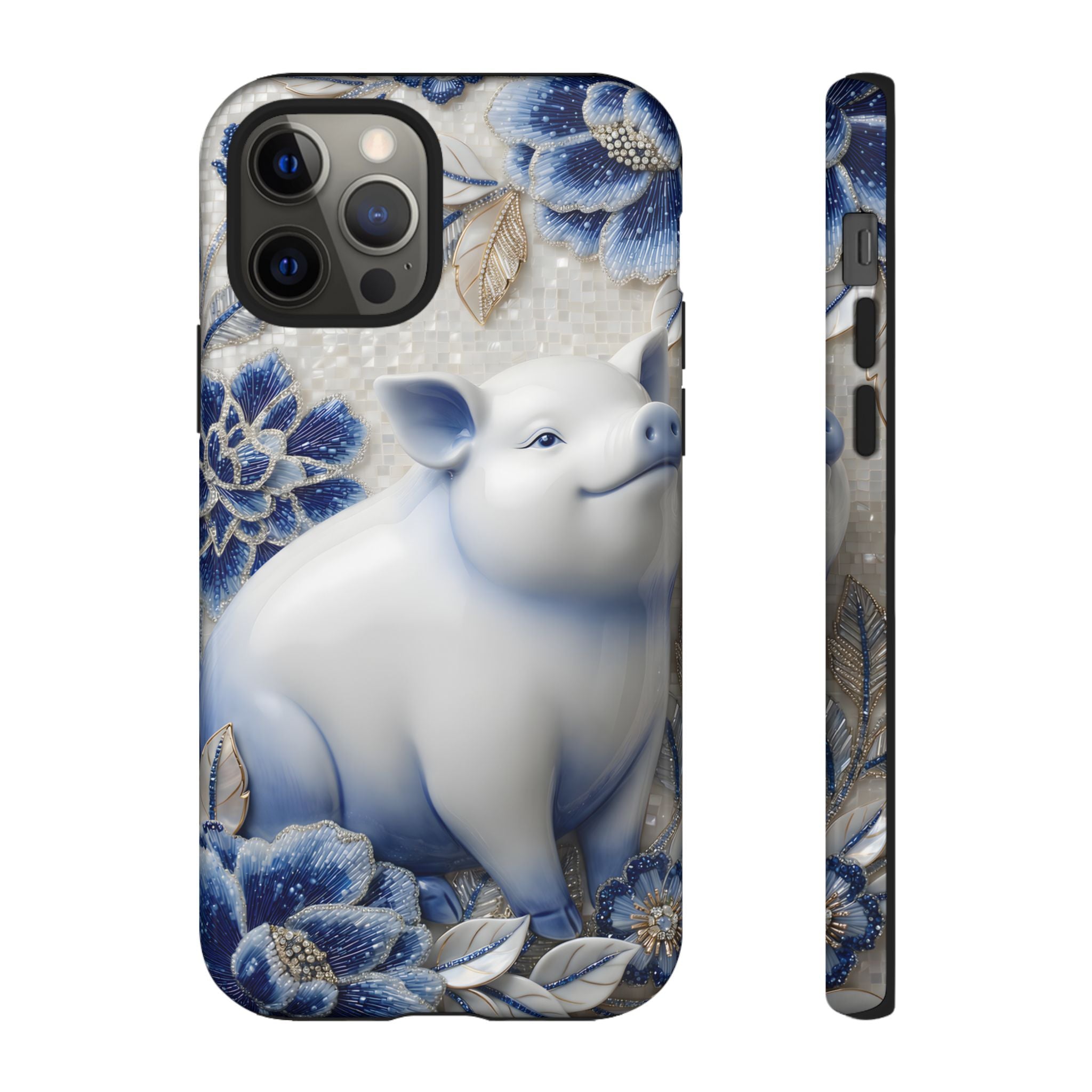 Asian Zodiac Pig iPhone Case | Blue & White Porcelain Slim Protective Shockproof Case| Year of the Pig Gift