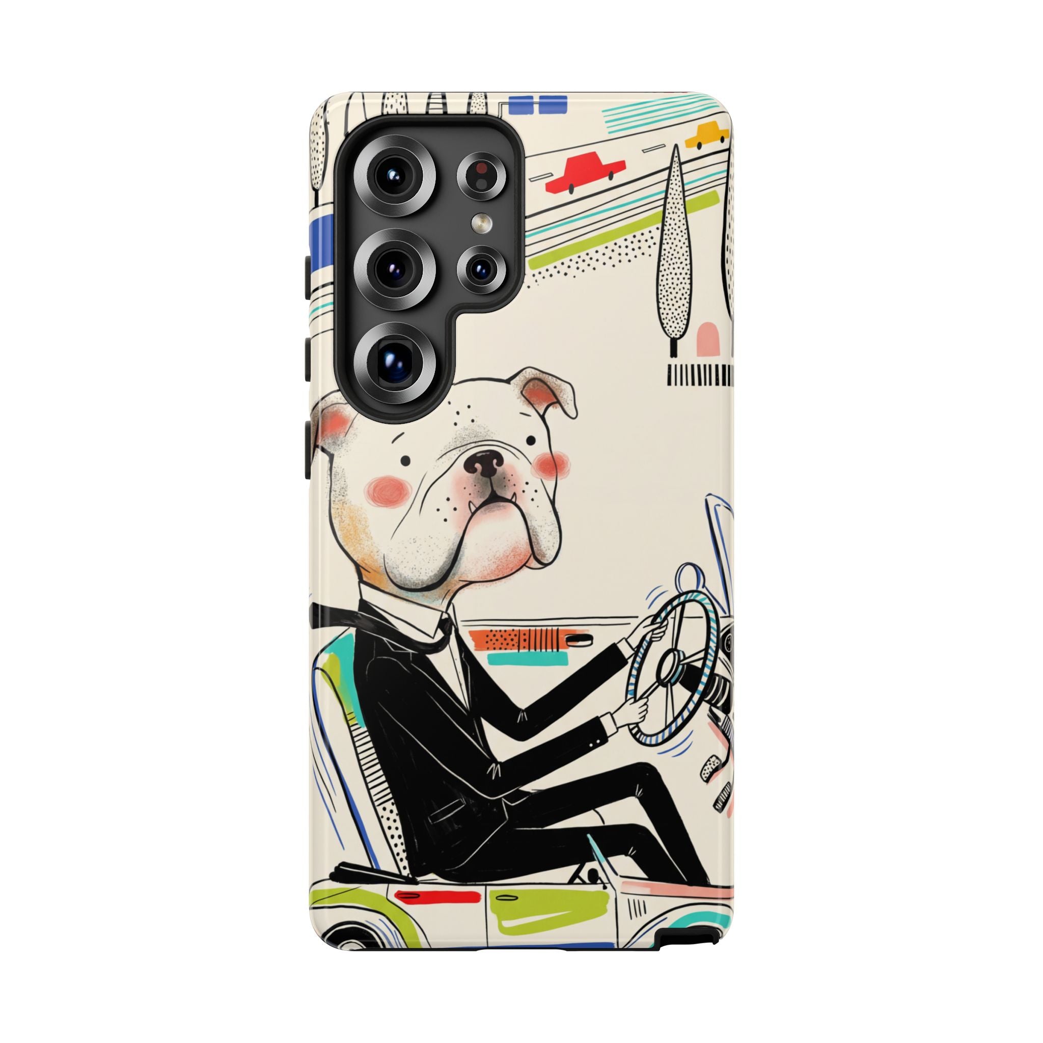 Bulldog Driver Samsung Galaxy Phone Case | Cute Retro Dog Illustration