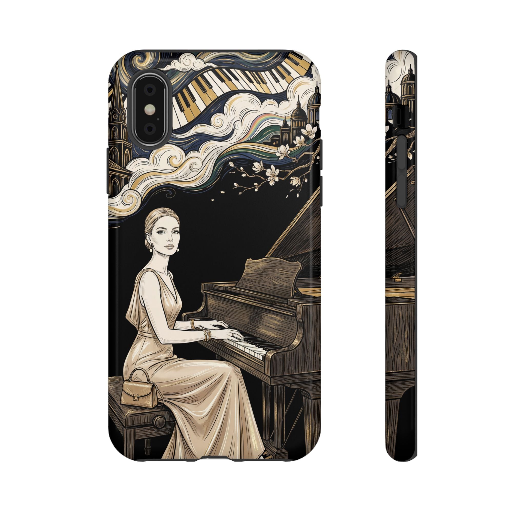 Elegant Piano Woman iPhone Case | Vintage Art Deco Music Design