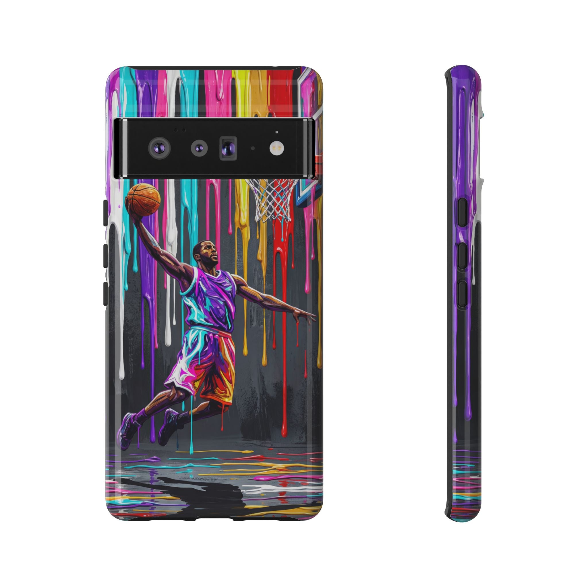 Color Splash Basketball Google Pixel Phone Case | Vibrant Drip Dunk Design